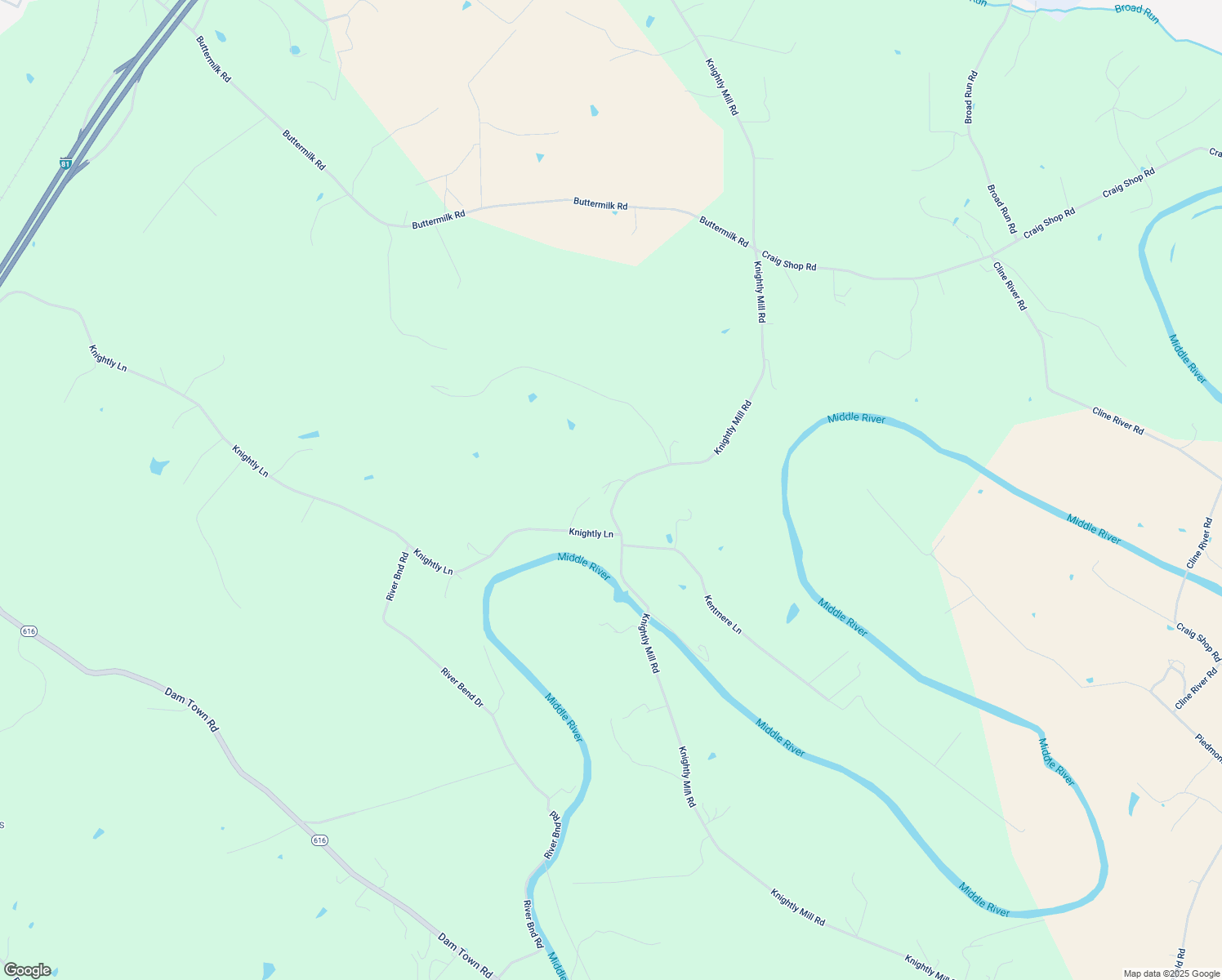 map of restaurants, bars, coffee shops, grocery stores, and more near 1215 Knightly Mill Road in Mount Sidney