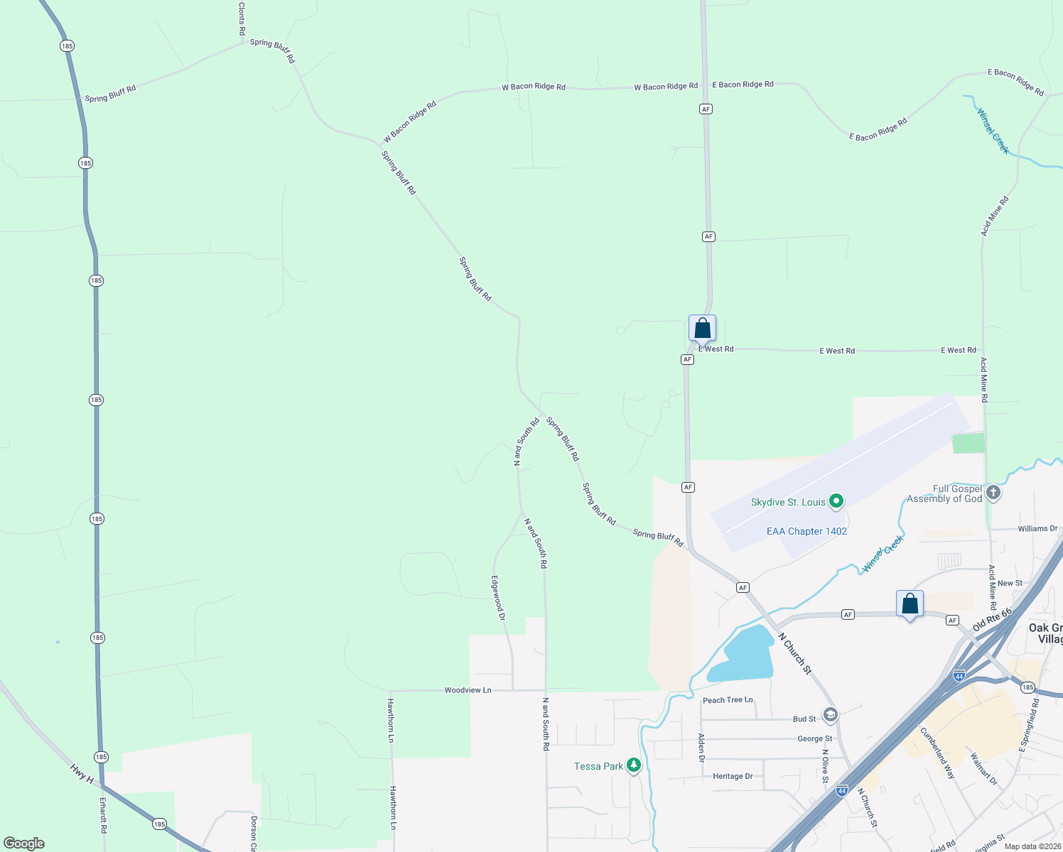 map of restaurants, bars, coffee shops, grocery stores, and more near 1112 North and South Road in Sullivan