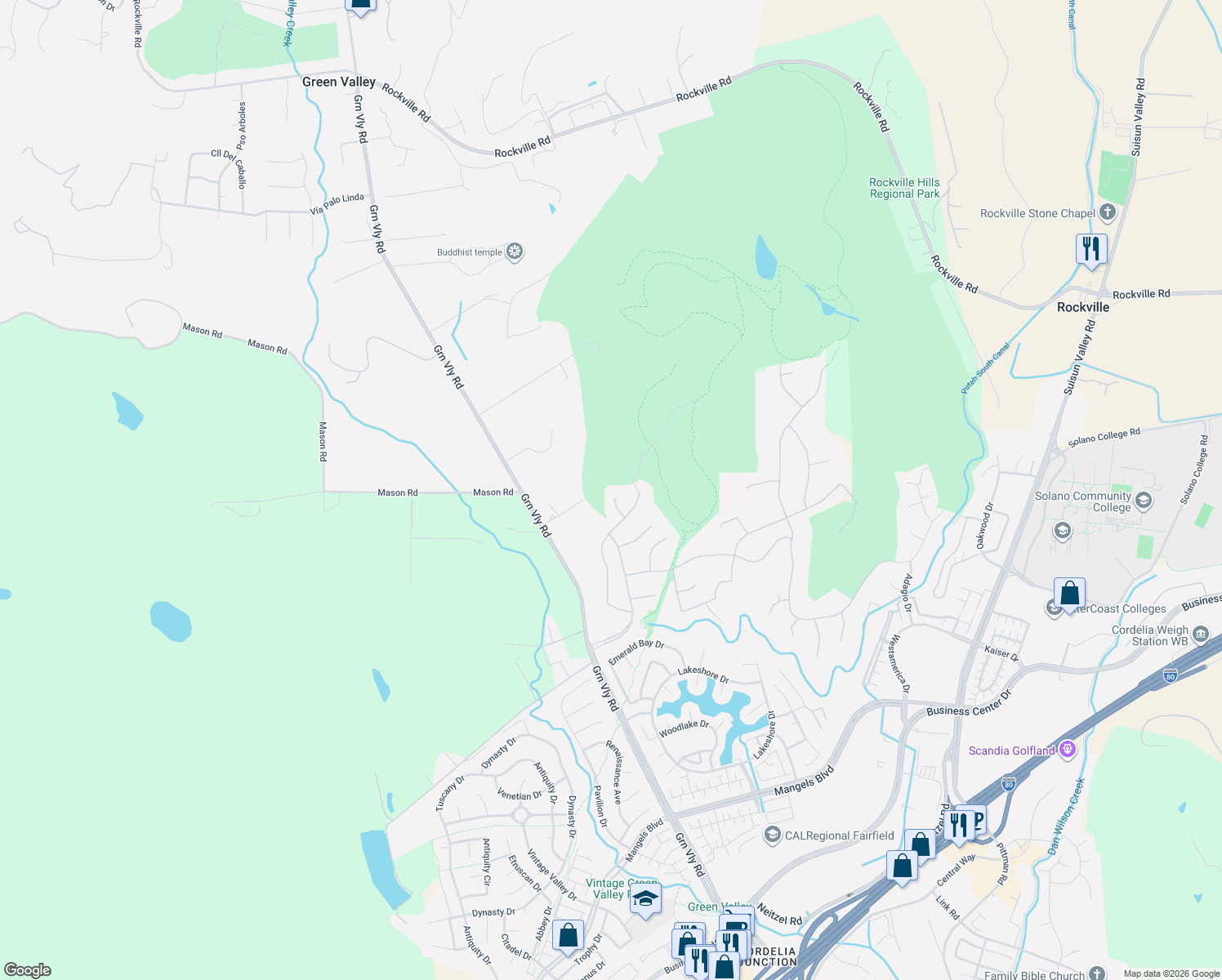 map of restaurants, bars, coffee shops, grocery stores, and more near 1015 Cypressridge Place in Fairfield