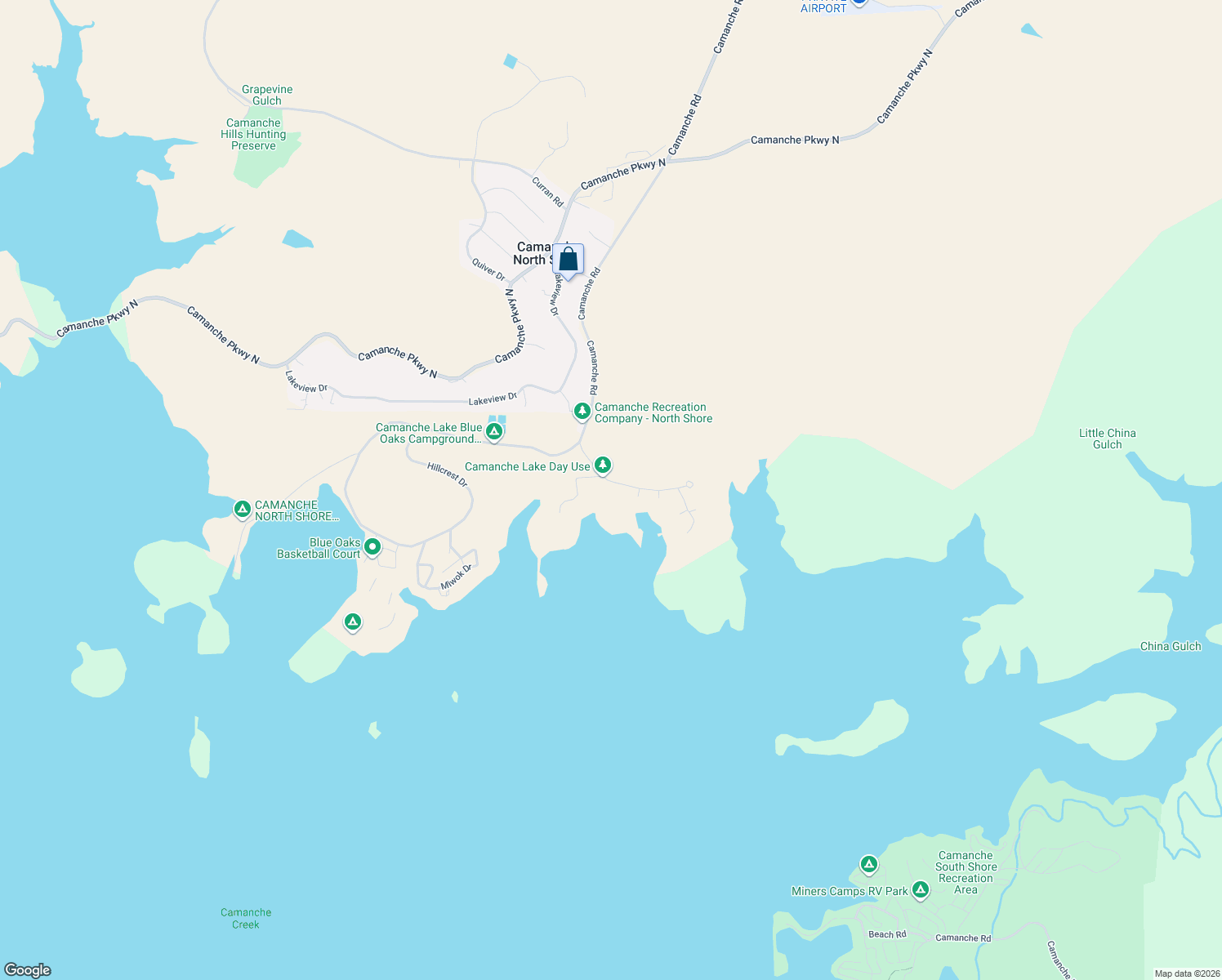map of restaurants, bars, coffee shops, grocery stores, and more near Camanche Road in Ione