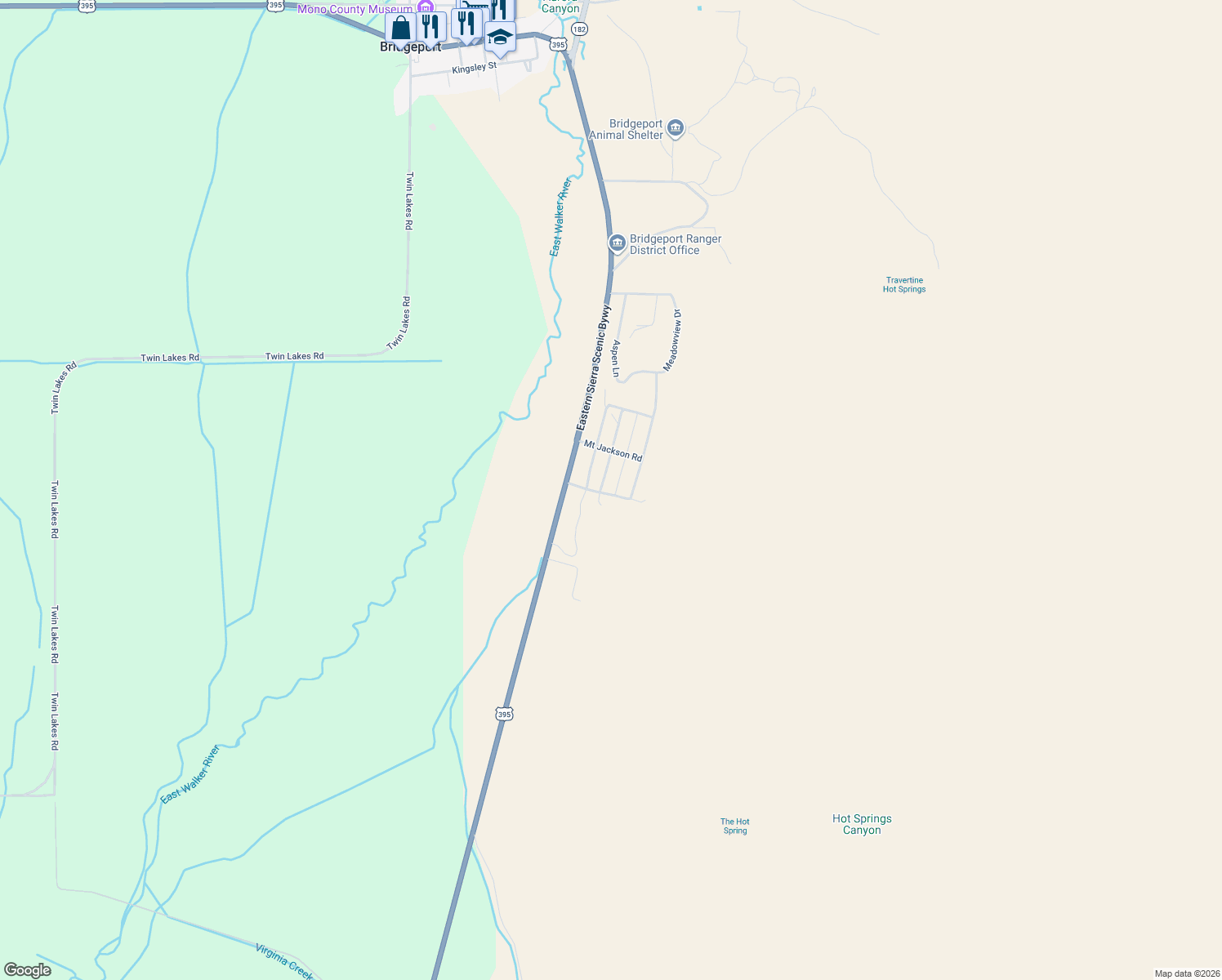 map of restaurants, bars, coffee shops, grocery stores, and more near 45 Eagle Peak Road in Bridgeport