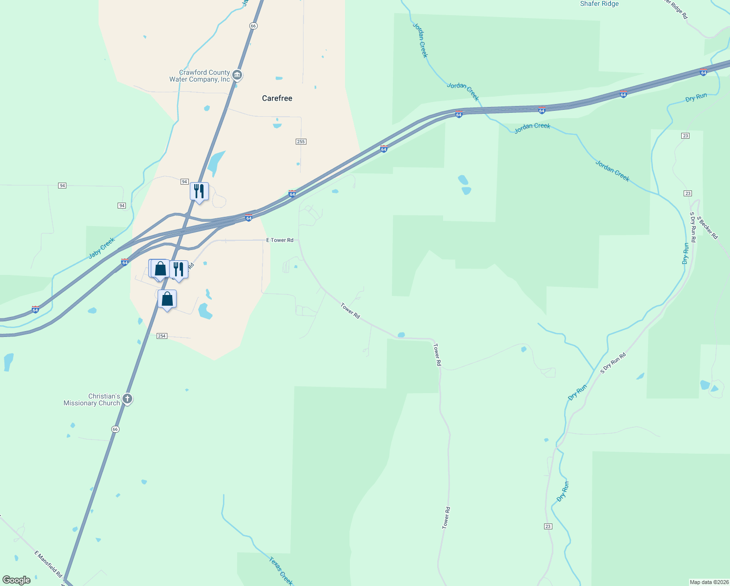 map of restaurants, bars, coffee shops, grocery stores, and more near 6922 South Tower Road in Leavenworth