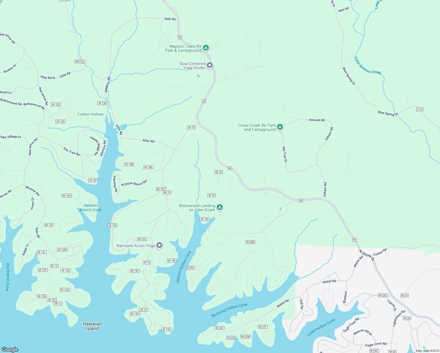 map of restaurants, bars, coffee shops, grocery stores, and more near 14 Leisure Road in Eldon