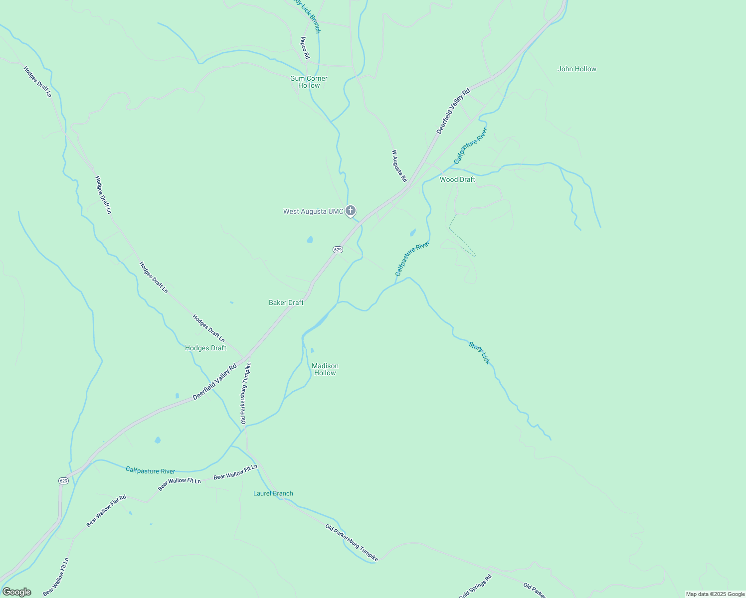 map of restaurants, bars, coffee shops, grocery stores, and more near 101 Stony Lick Lane in West Augusta