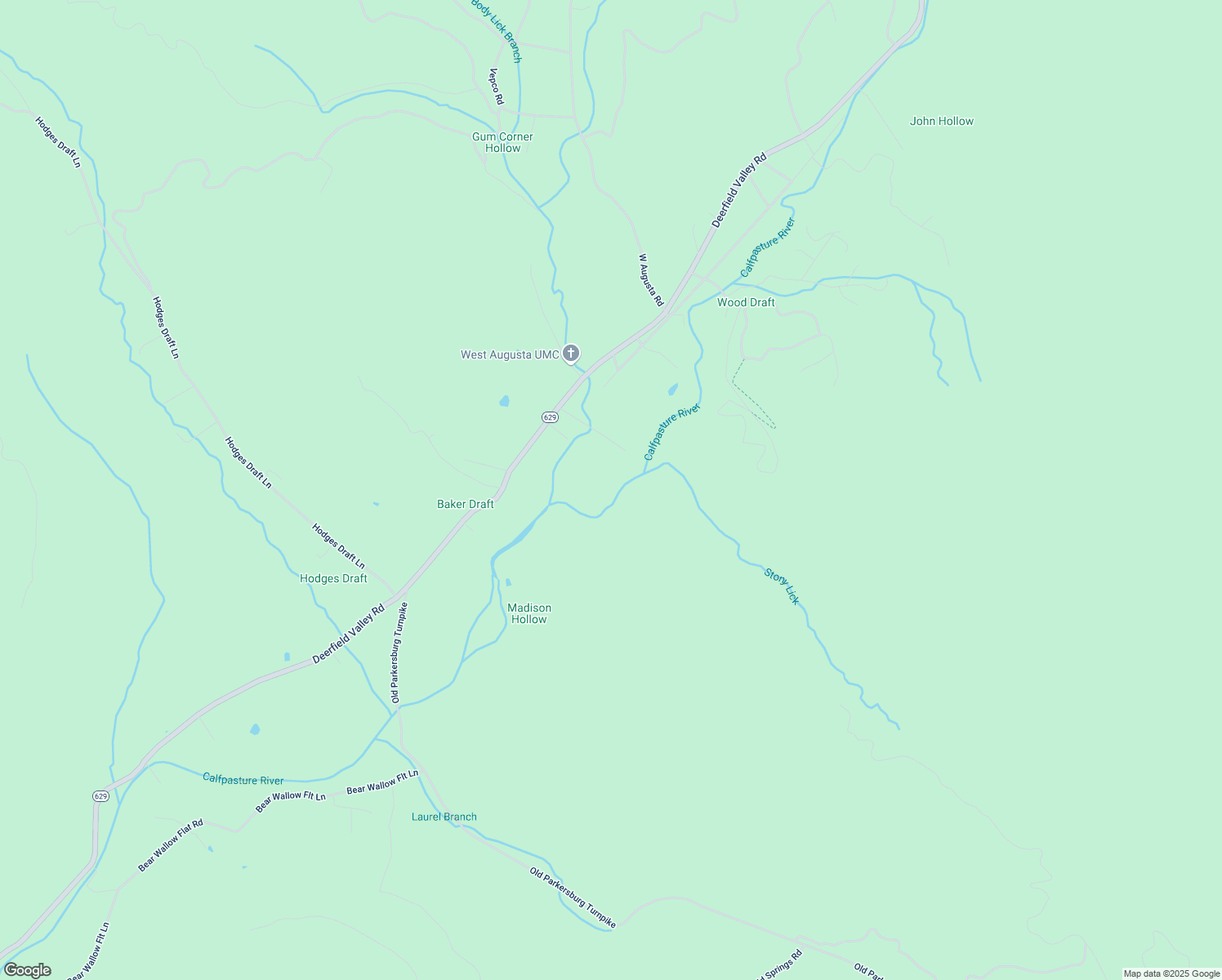 map of restaurants, bars, coffee shops, grocery stores, and more near 101 Stony Lick Lane in West Augusta