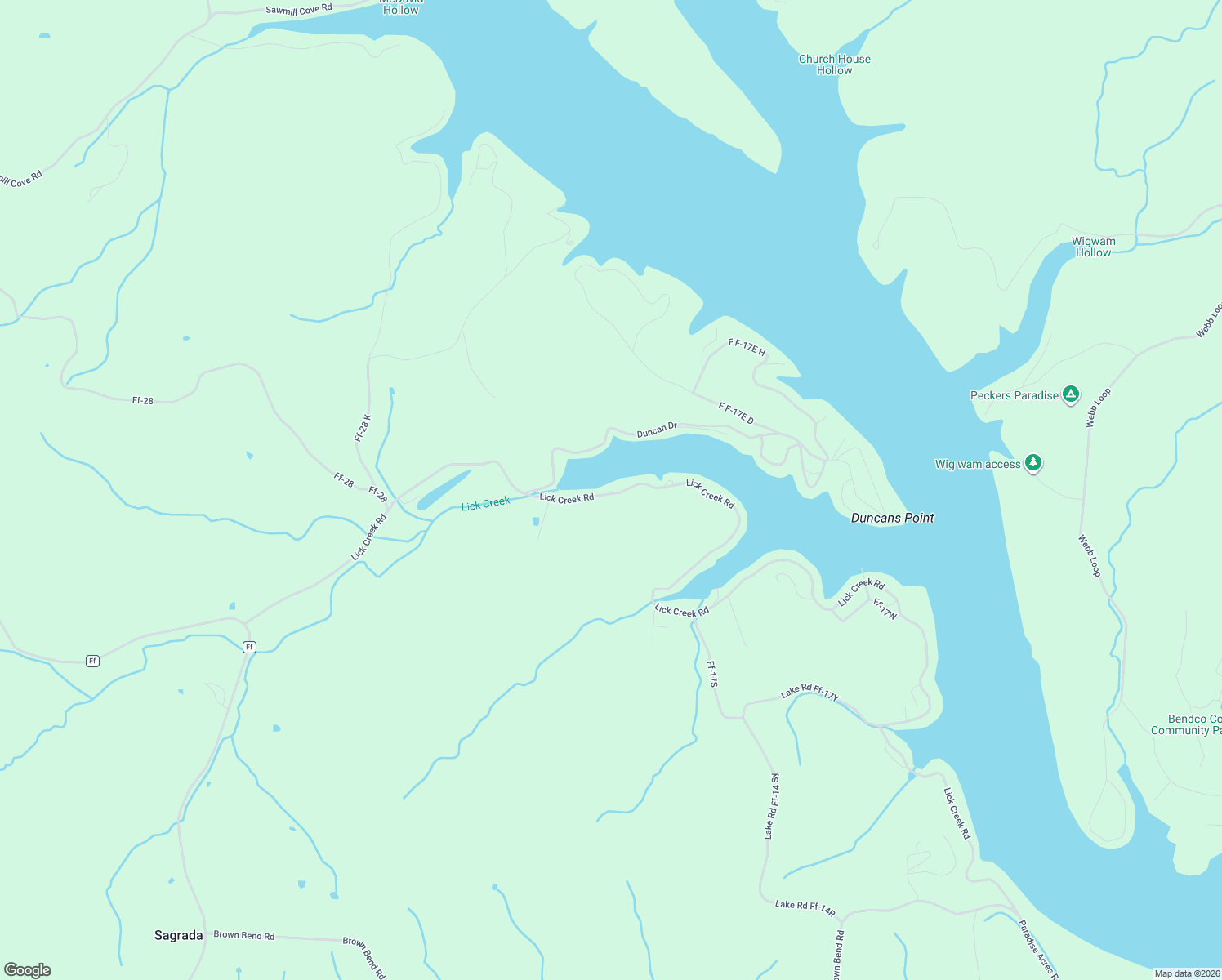 map of restaurants, bars, coffee shops, grocery stores, and more near Lick Creek Road in Edwards