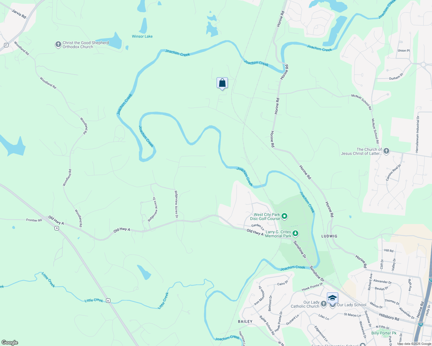 map of restaurants, bars, coffee shops, grocery stores, and more near 10206 Huntington Ridge in Festus