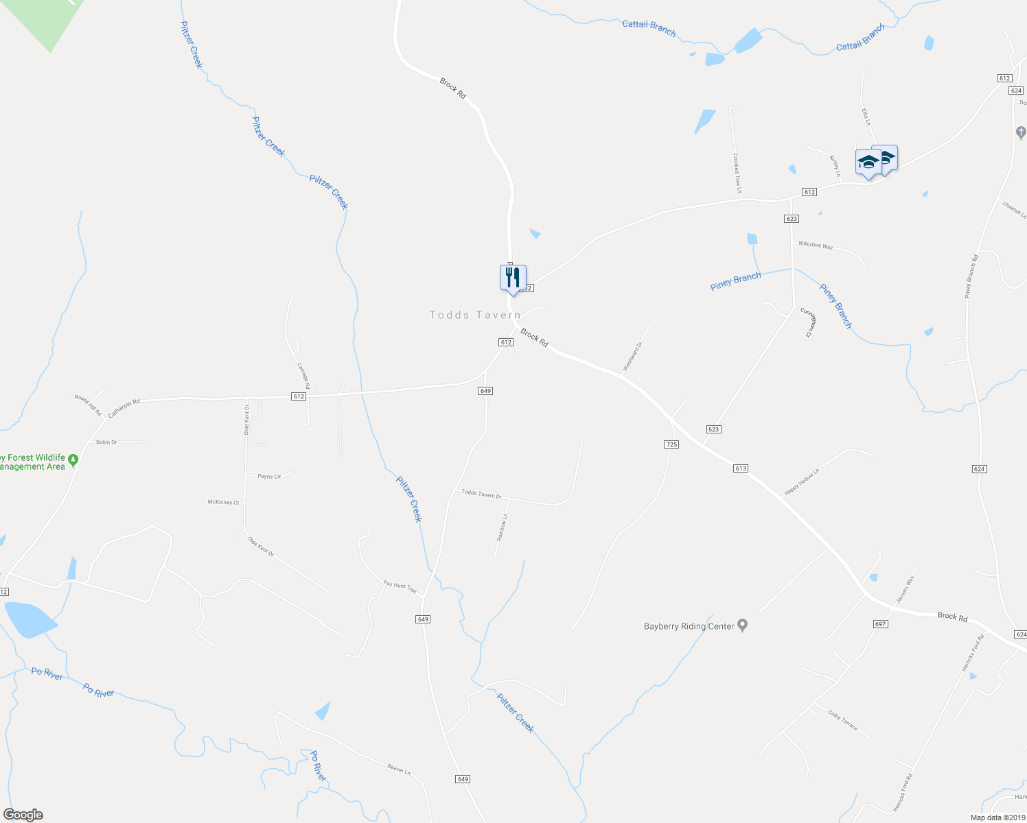 map of restaurants, bars, coffee shops, grocery stores, and more near 10325 Mill Pond Road in Spotsylvania Courthouse