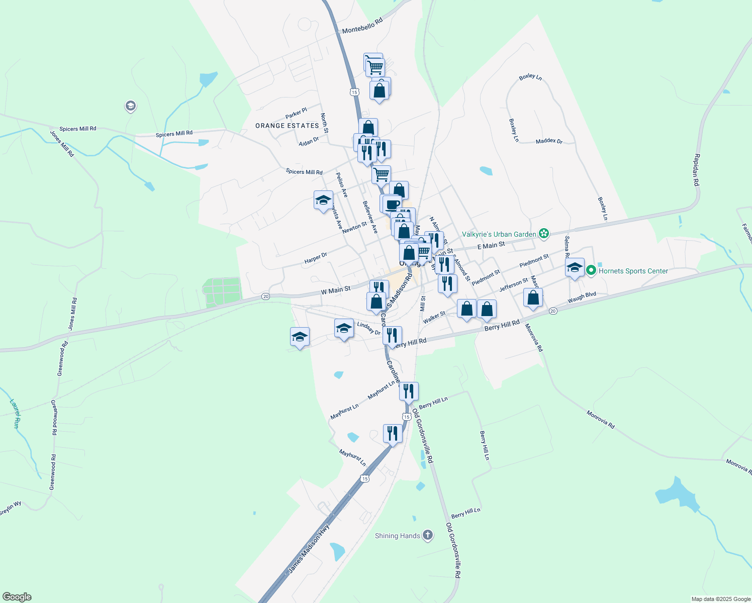 map of restaurants, bars, coffee shops, grocery stores, and more near 140 Caroline Street in Orange