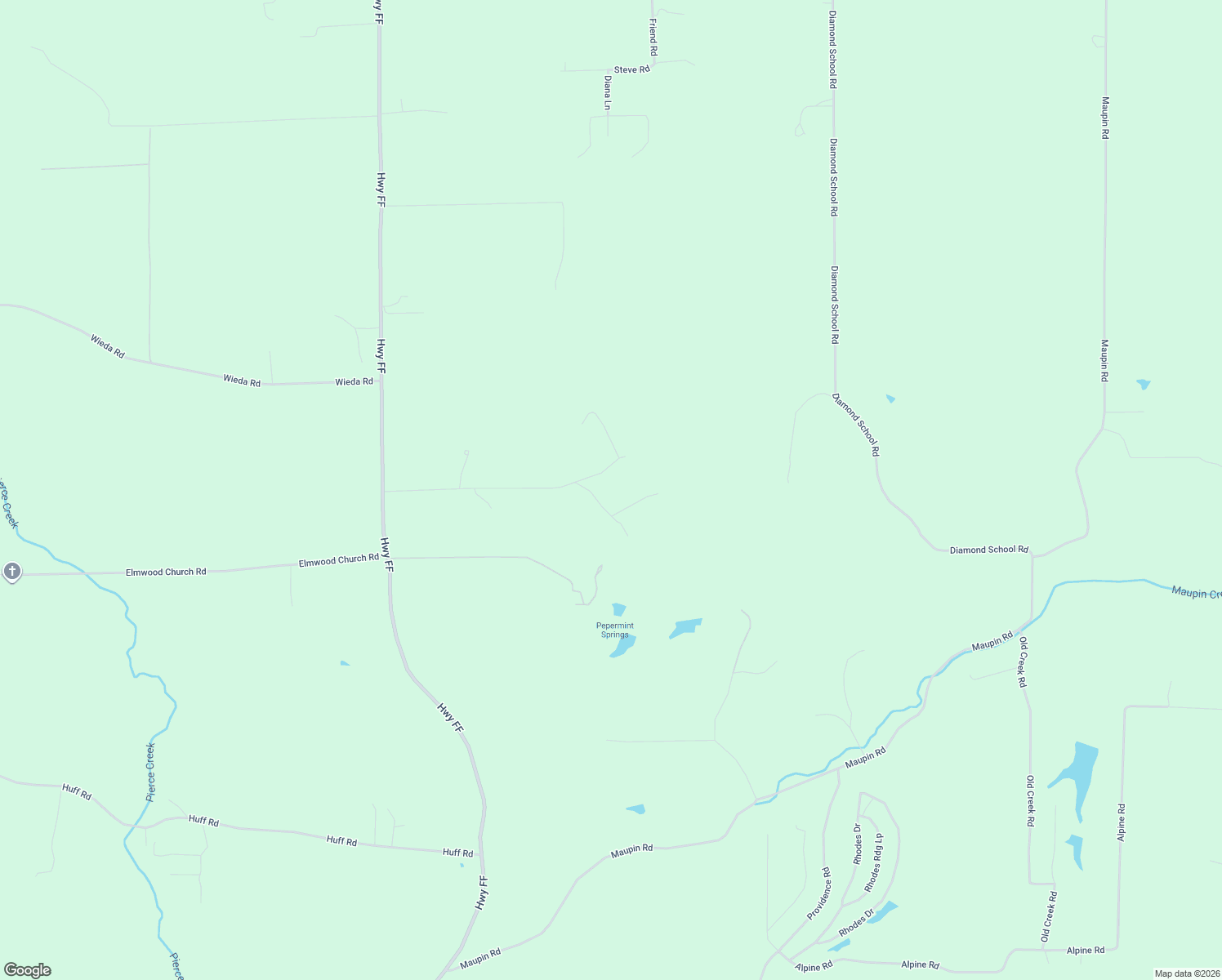 map of restaurants, bars, coffee shops, grocery stores, and more near 530 Indian Spring Drive in Grubville