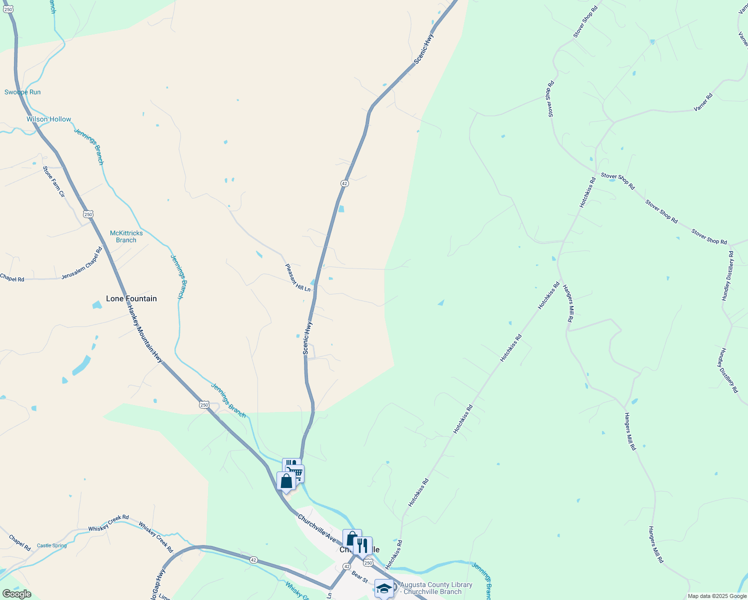 map of restaurants, bars, coffee shops, grocery stores, and more near 120 Massey Mill Lane in Churchville