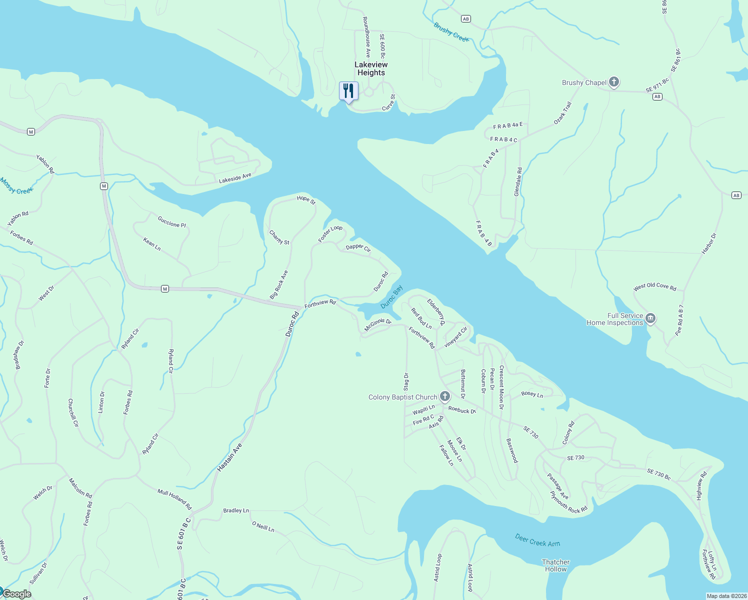 map of restaurants, bars, coffee shops, grocery stores, and more near 29773 Duroc Road in Edwards