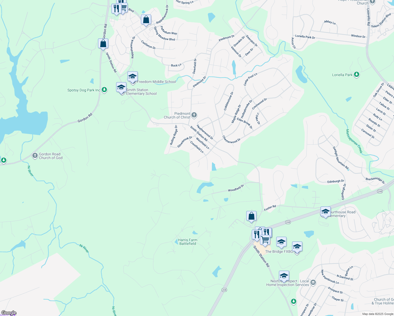 map of restaurants, bars, coffee shops, grocery stores, and more near 6713 Autumn Wood Drive in Spotsylvania