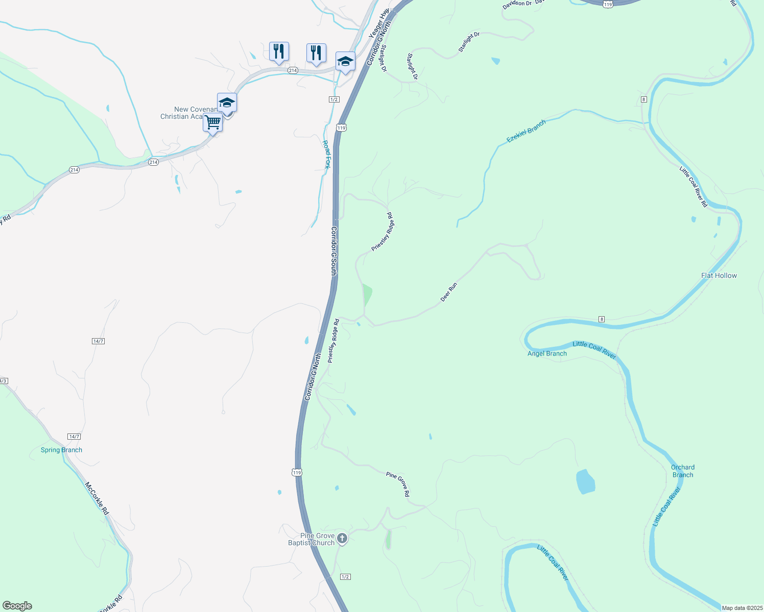 map of restaurants, bars, coffee shops, grocery stores, and more near 52 Crest Lane in Sumerco