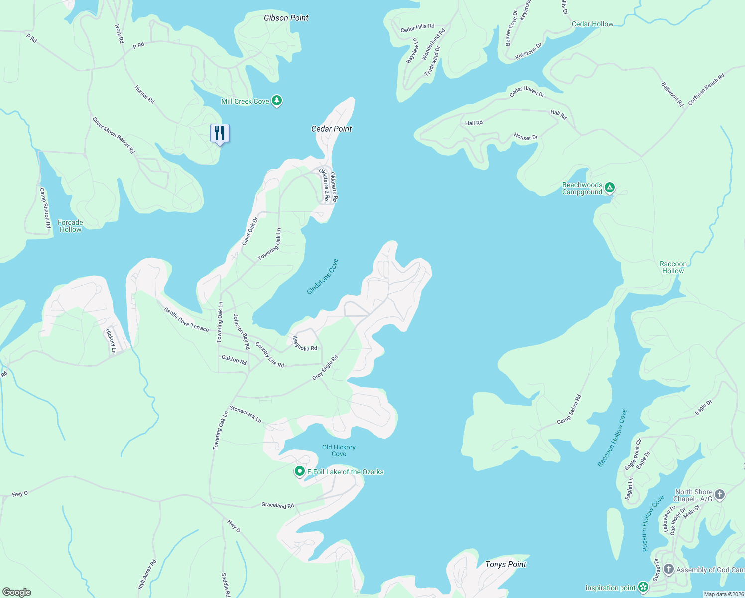 map of restaurants, bars, coffee shops, grocery stores, and more near 30238-30278 Greybill Road in Gravois Mills