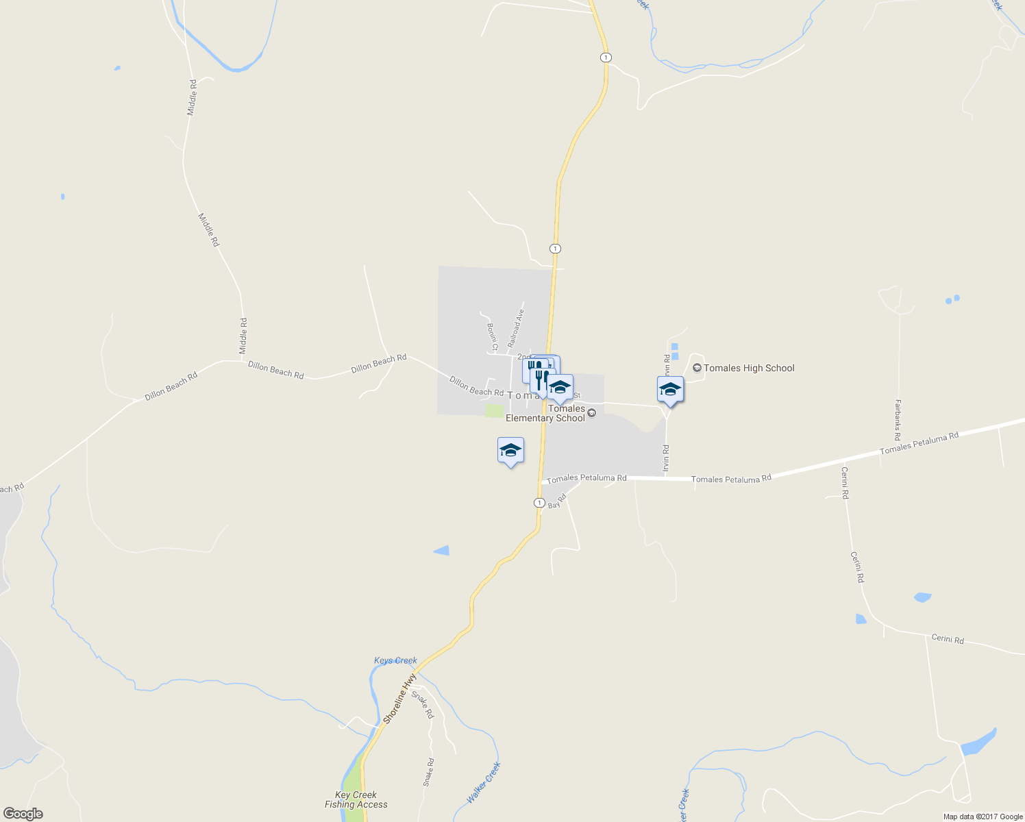 map of restaurants, bars, coffee shops, grocery stores, and more near 10 Church Street in Tomales