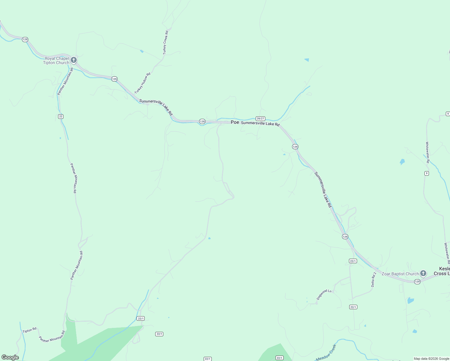 map of restaurants, bars, coffee shops, grocery stores, and more near 297 Backus Branch Rd. in Summersville