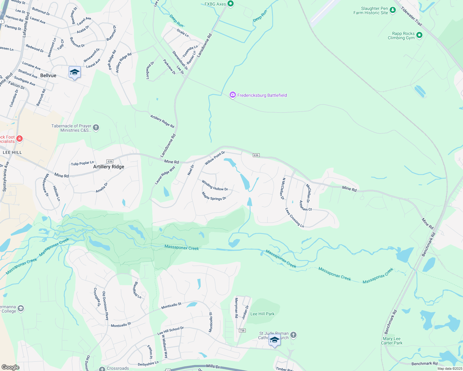 map of restaurants, bars, coffee shops, grocery stores, and more near 13102 Beckman Court in Fredericksburg