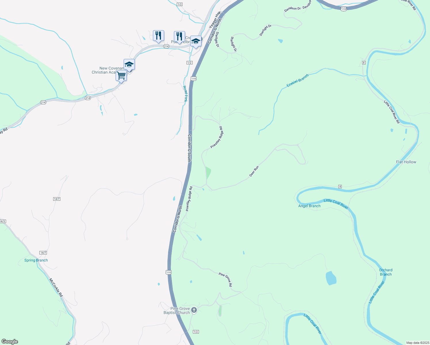 map of restaurants, bars, coffee shops, grocery stores, and more near 52 Crest Lane in Sumerco