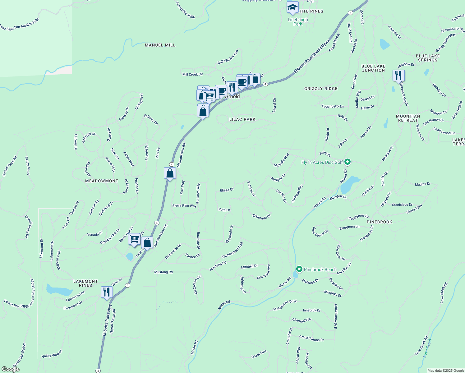 map of restaurants, bars, coffee shops, grocery stores, and more near 2318 Patricia Lane in Arnold