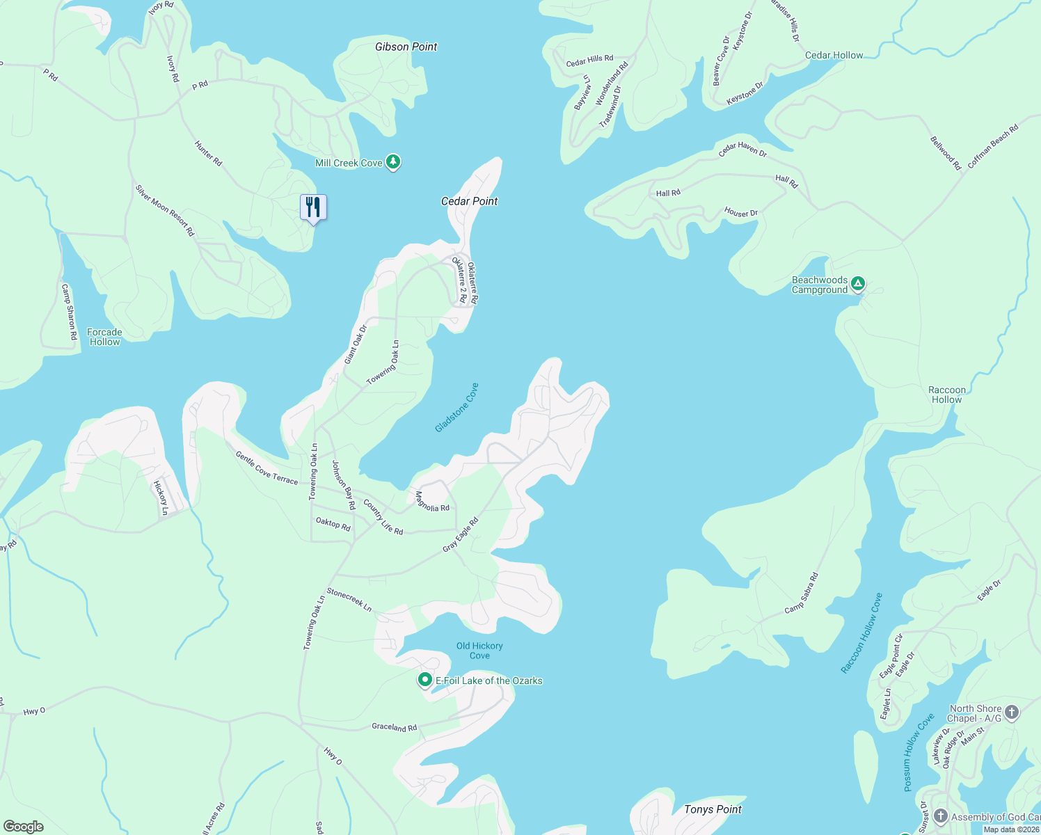 map of restaurants, bars, coffee shops, grocery stores, and more near 30238 Greybill Road in Gravois Mills