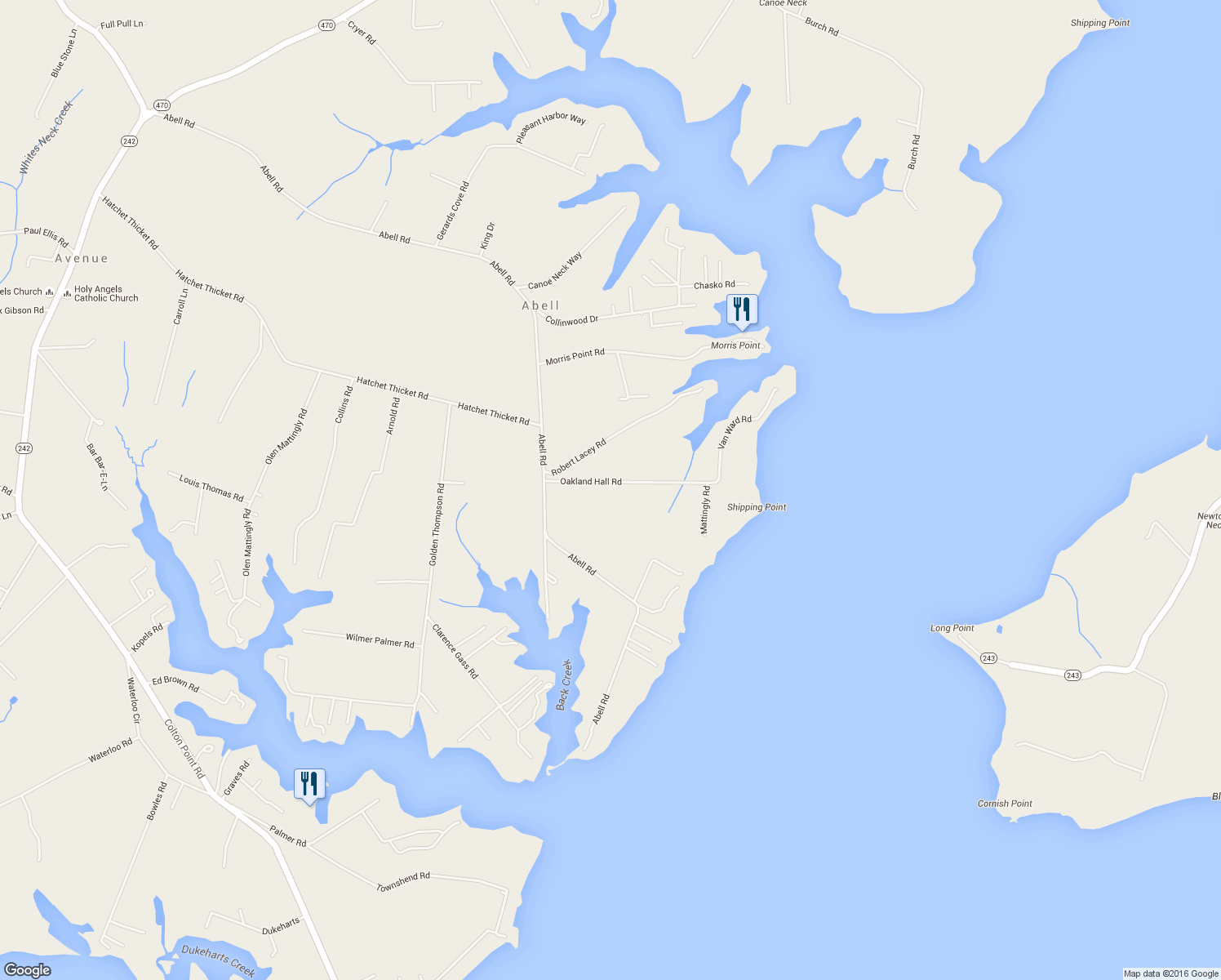 map of restaurants, bars, coffee shops, grocery stores, and more near 38655 Van Ward Road in Abell