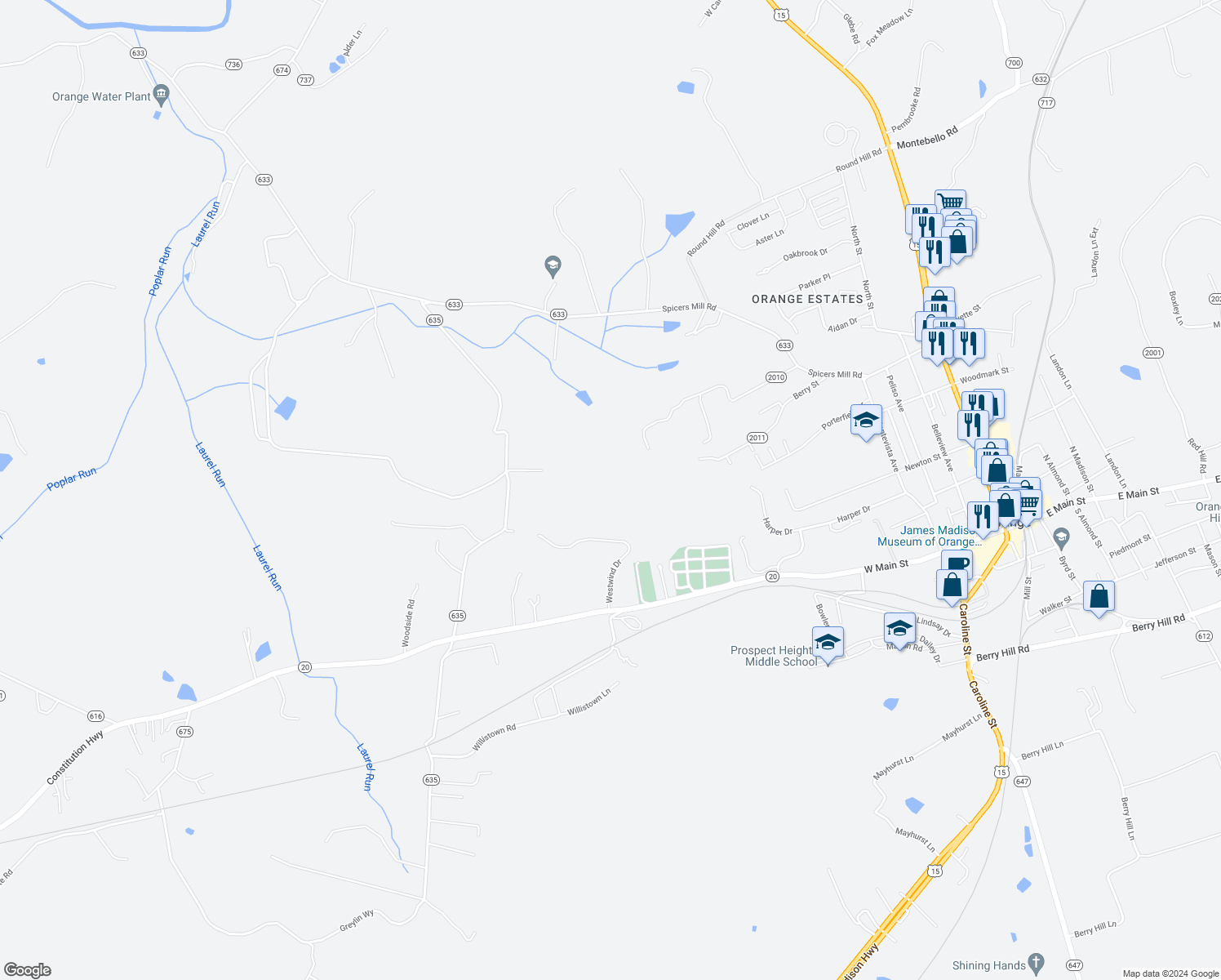 map of restaurants, bars, coffee shops, grocery stores, and more near 11497 Westwind Drive in Orange
