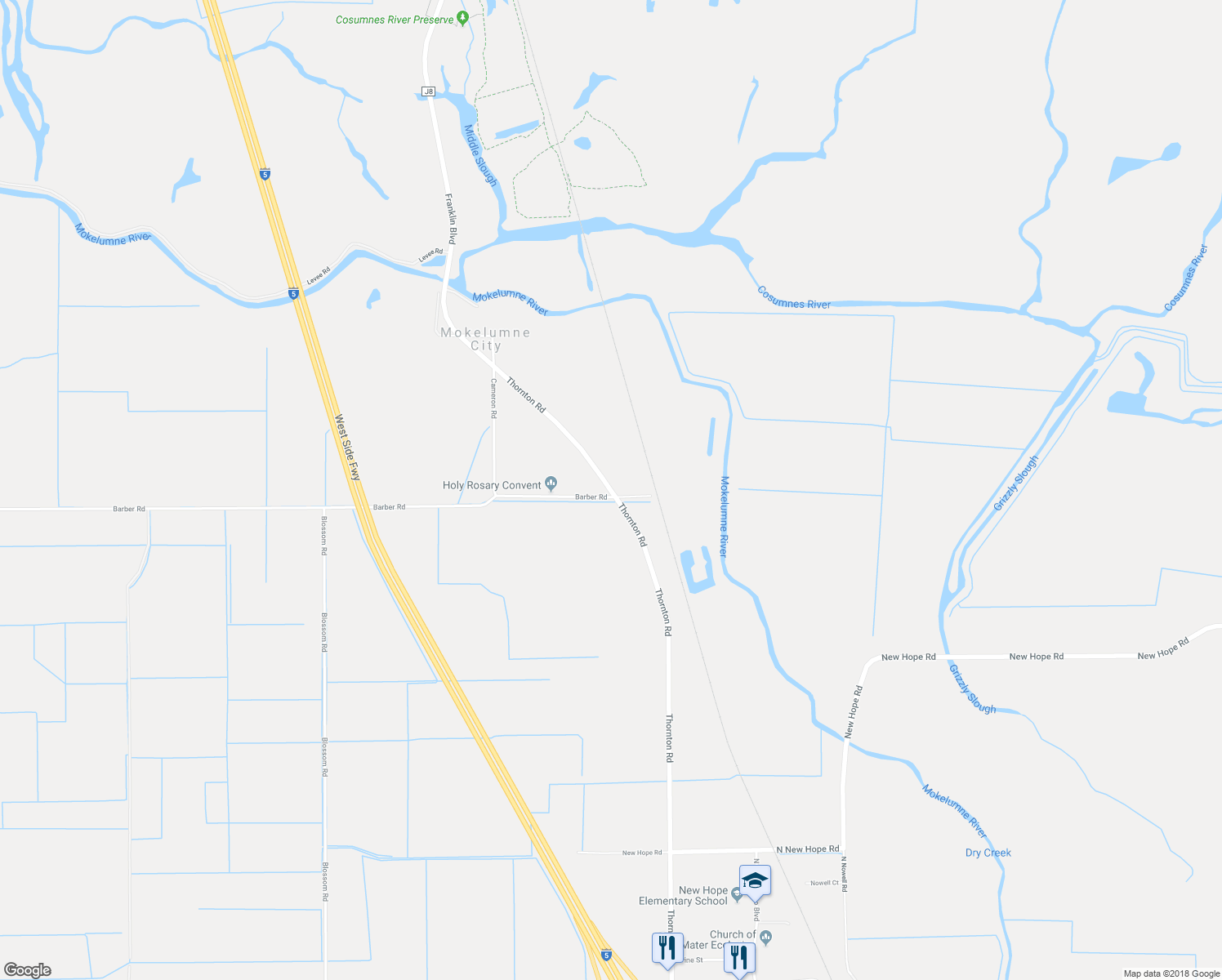 map of restaurants, bars, coffee shops, grocery stores, and more near 28500 Thornton Road in Galt