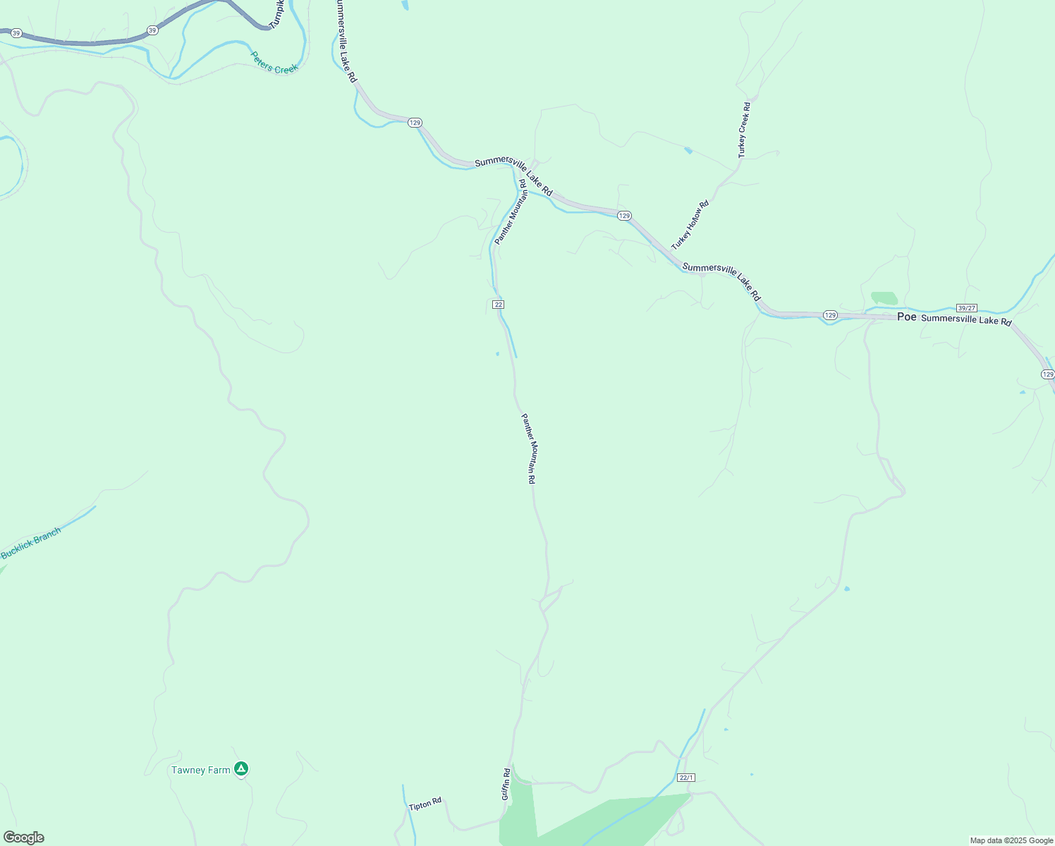map of restaurants, bars, coffee shops, grocery stores, and more near Panther Mountain Road in Nicholas County