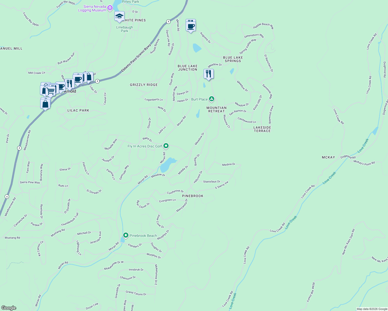 map of restaurants, bars, coffee shops, grocery stores, and more near 2227 Middle Drive in Arnold