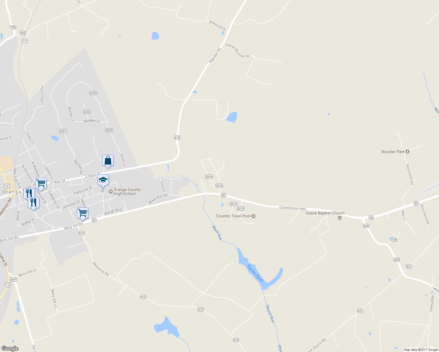 map of restaurants, bars, coffee shops, grocery stores, and more near 11317 Crestview Drive in Orange