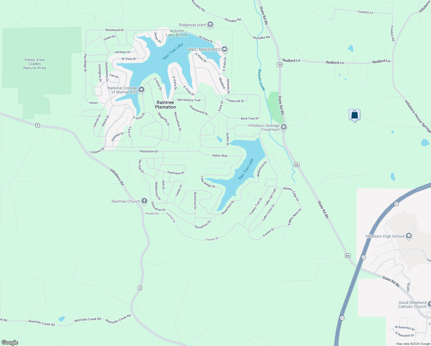map of restaurants, bars, coffee shops, grocery stores, and more near 10154 Lake Ridge Drive in Hillsboro