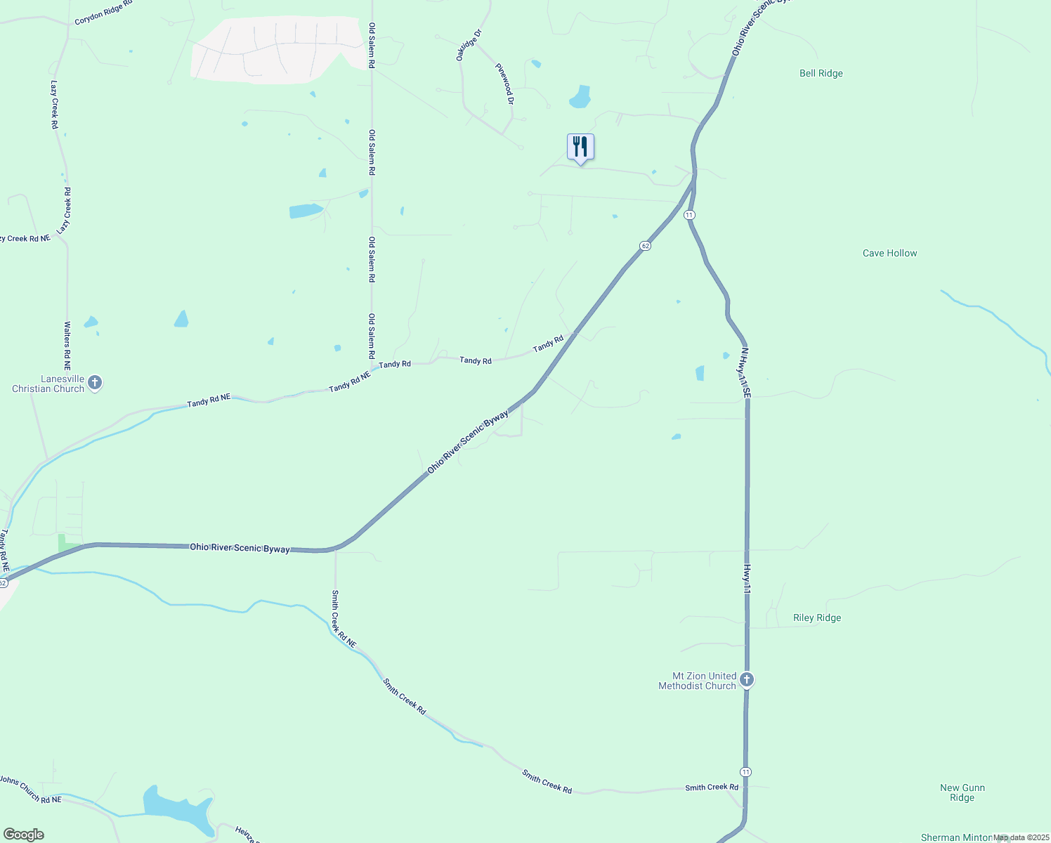 map of restaurants, bars, coffee shops, grocery stores, and more near 7523 Indiana 62 in Lanesville