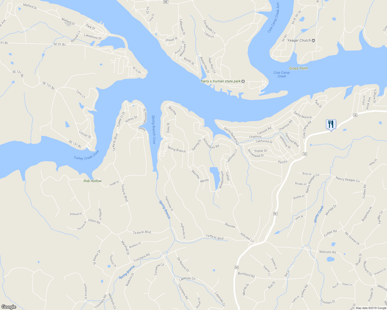 map of restaurants, bars, coffee shops, grocery stores, and more near Greenwood Drive in Edwards