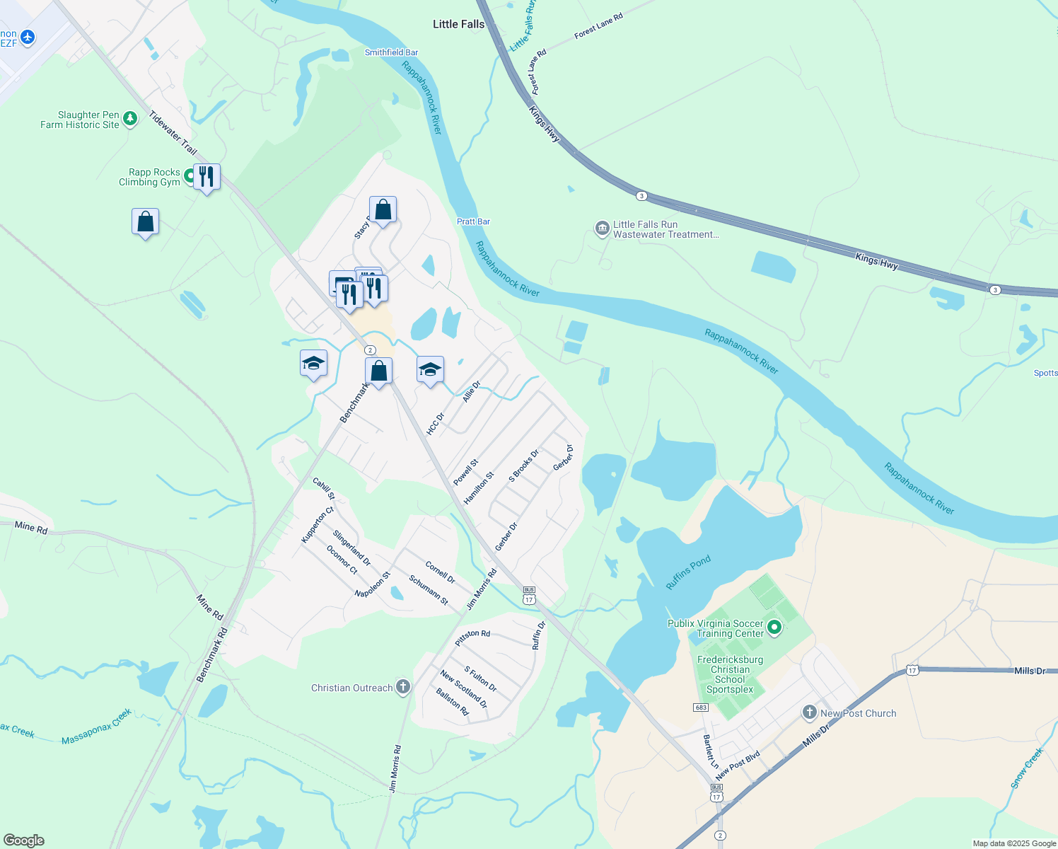 map of restaurants, bars, coffee shops, grocery stores, and more near 403 Hamilton Street in Fredericksburg