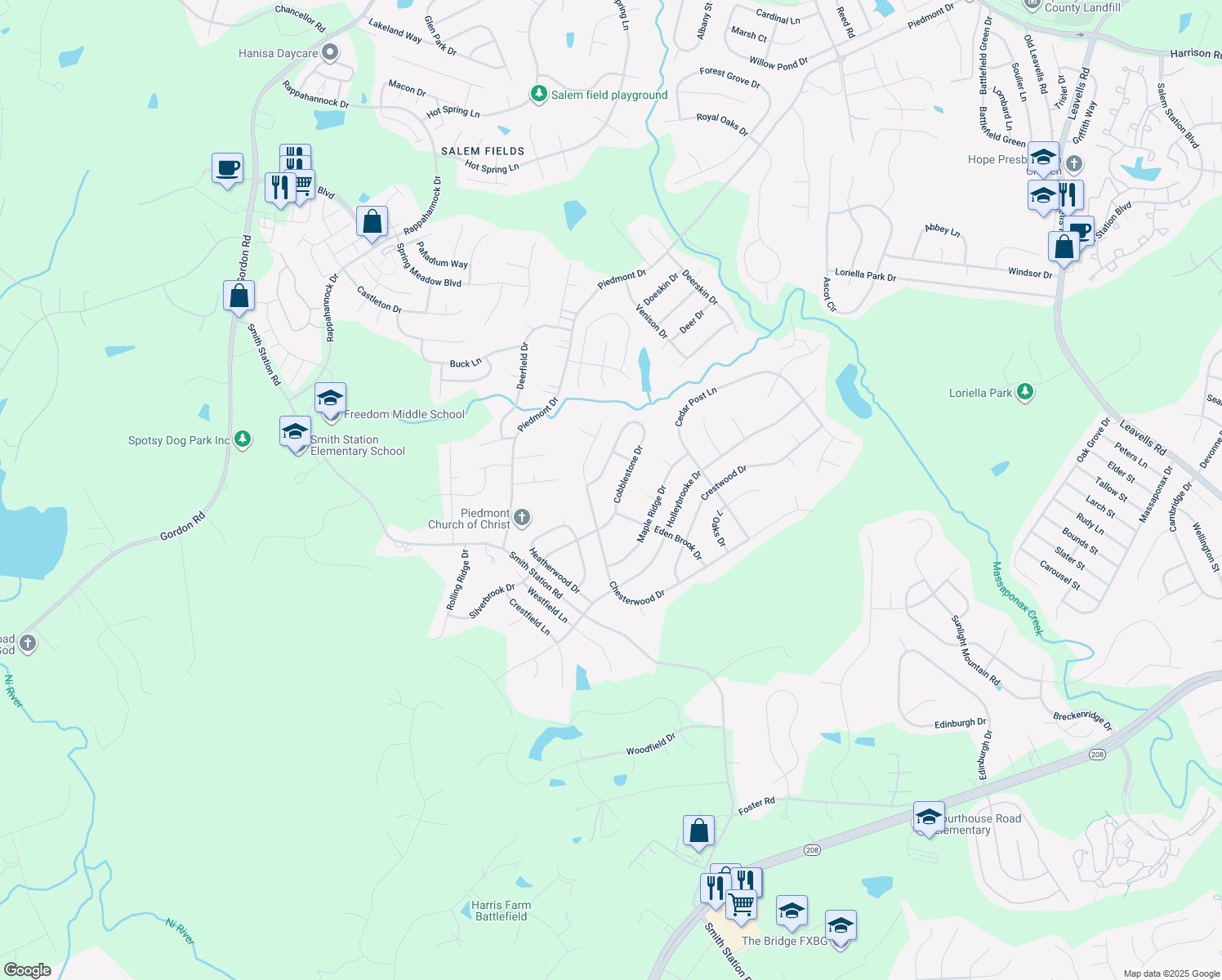 map of restaurants, bars, coffee shops, grocery stores, and more near 10616 Cobblestone Drive in Spotsylvania Courthouse