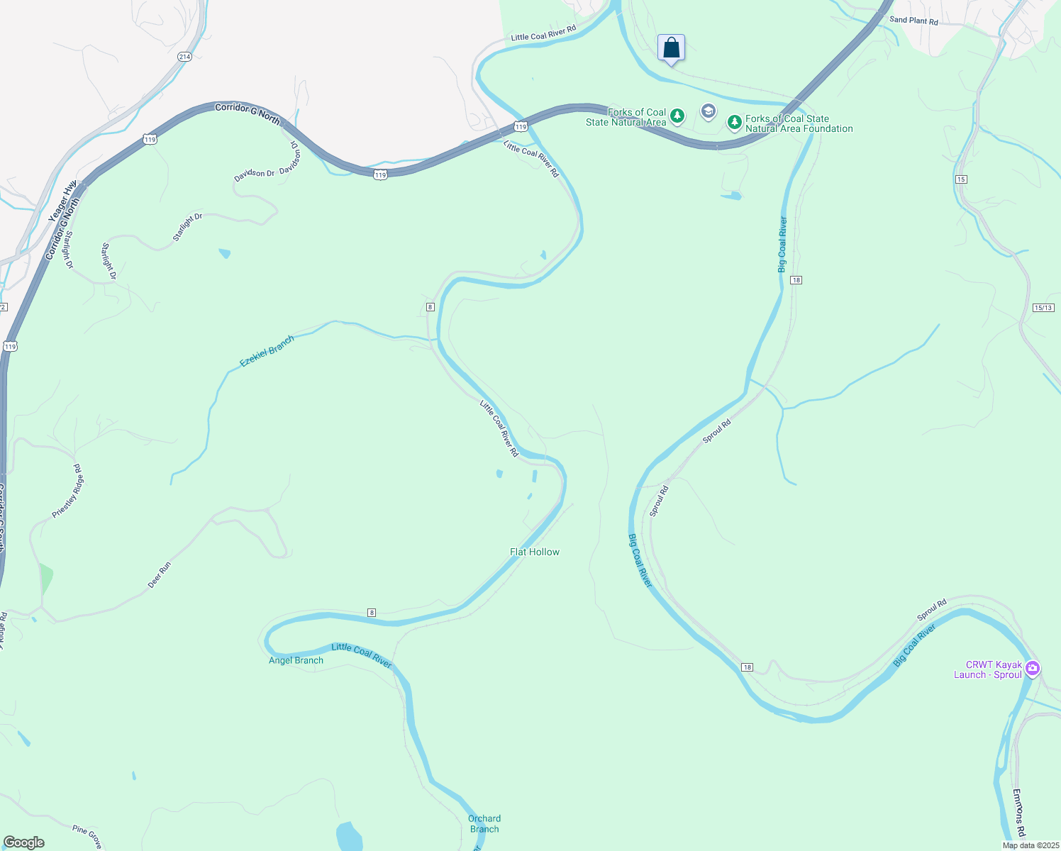 map of restaurants, bars, coffee shops, grocery stores, and more near 1669 Little Coal River in Alum Creek