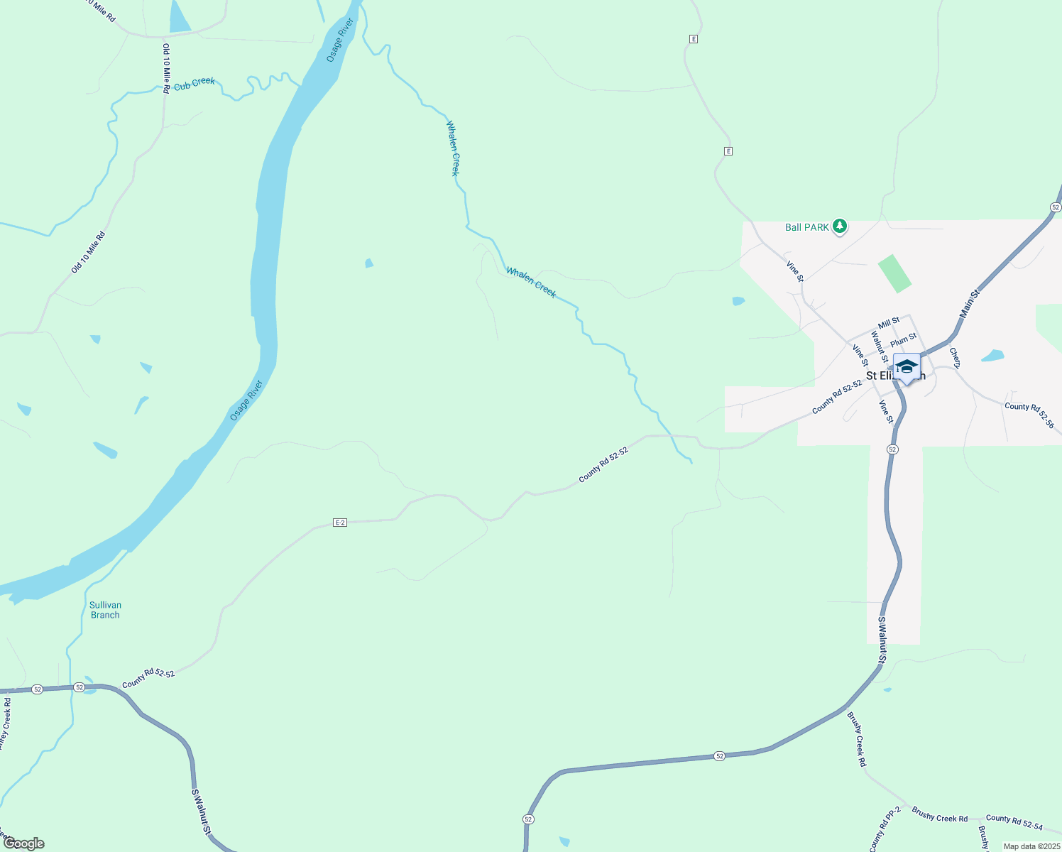 map of restaurants, bars, coffee shops, grocery stores, and more near 185 County Road 52-52 in Saint Elizabeth