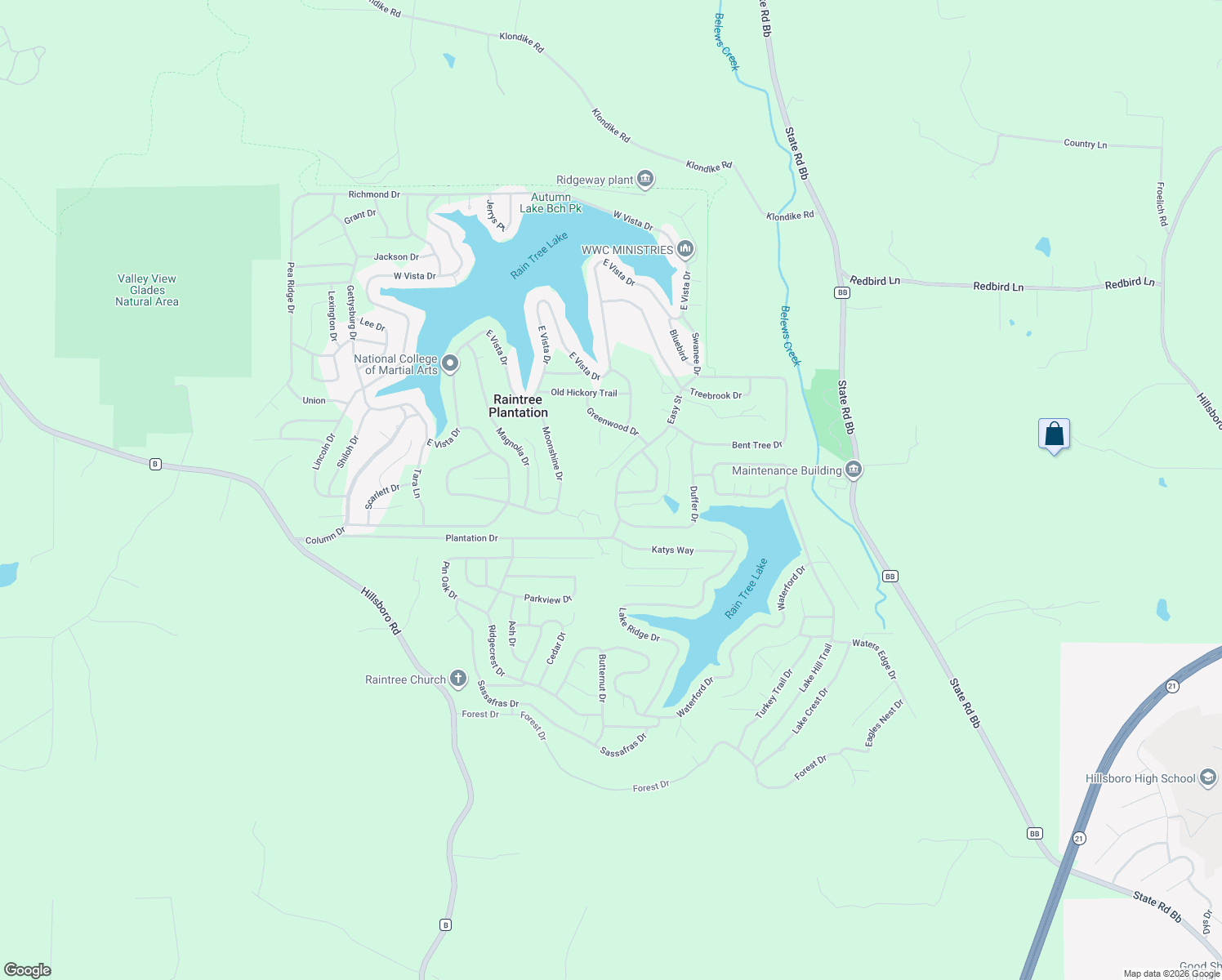 map of restaurants, bars, coffee shops, grocery stores, and more near 9593 Easy Street in Hillsboro