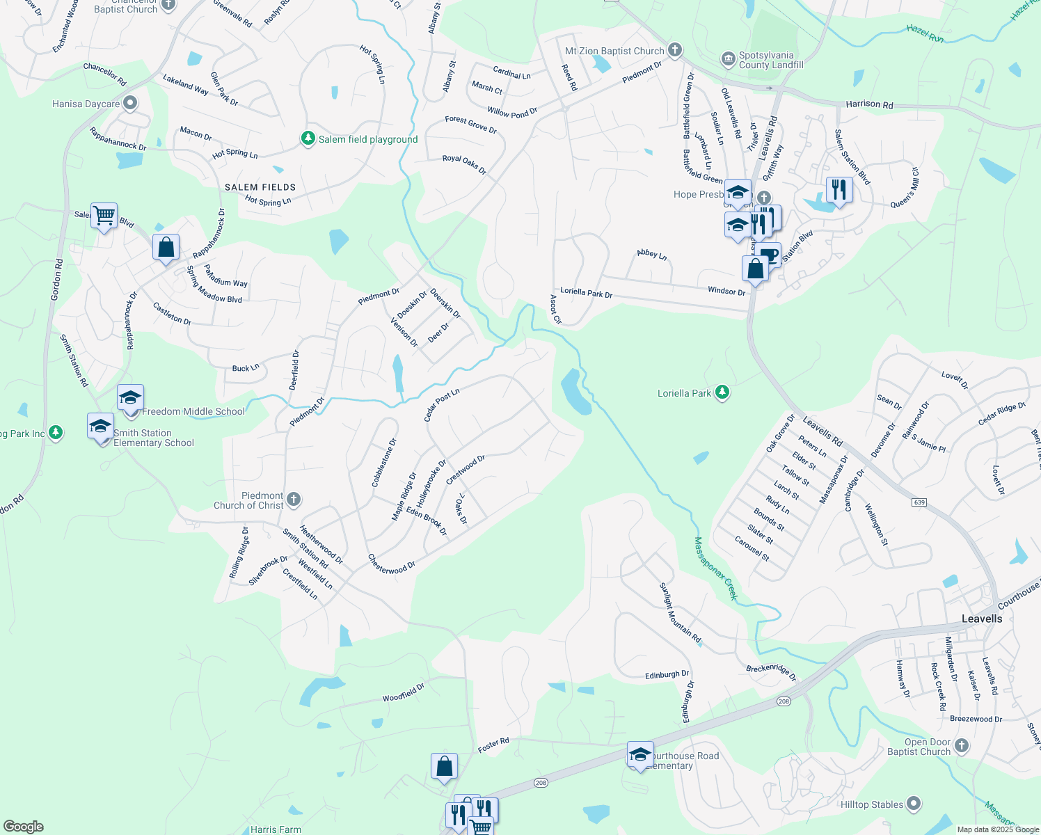 map of restaurants, bars, coffee shops, grocery stores, and more near 10915 Holleybrooke Drive in Spotsylvania Courthouse