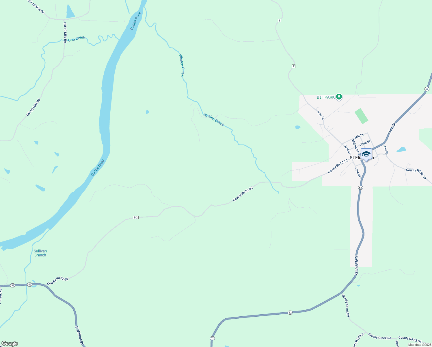 map of restaurants, bars, coffee shops, grocery stores, and more near 185 County Road 52-52 in Saint Elizabeth