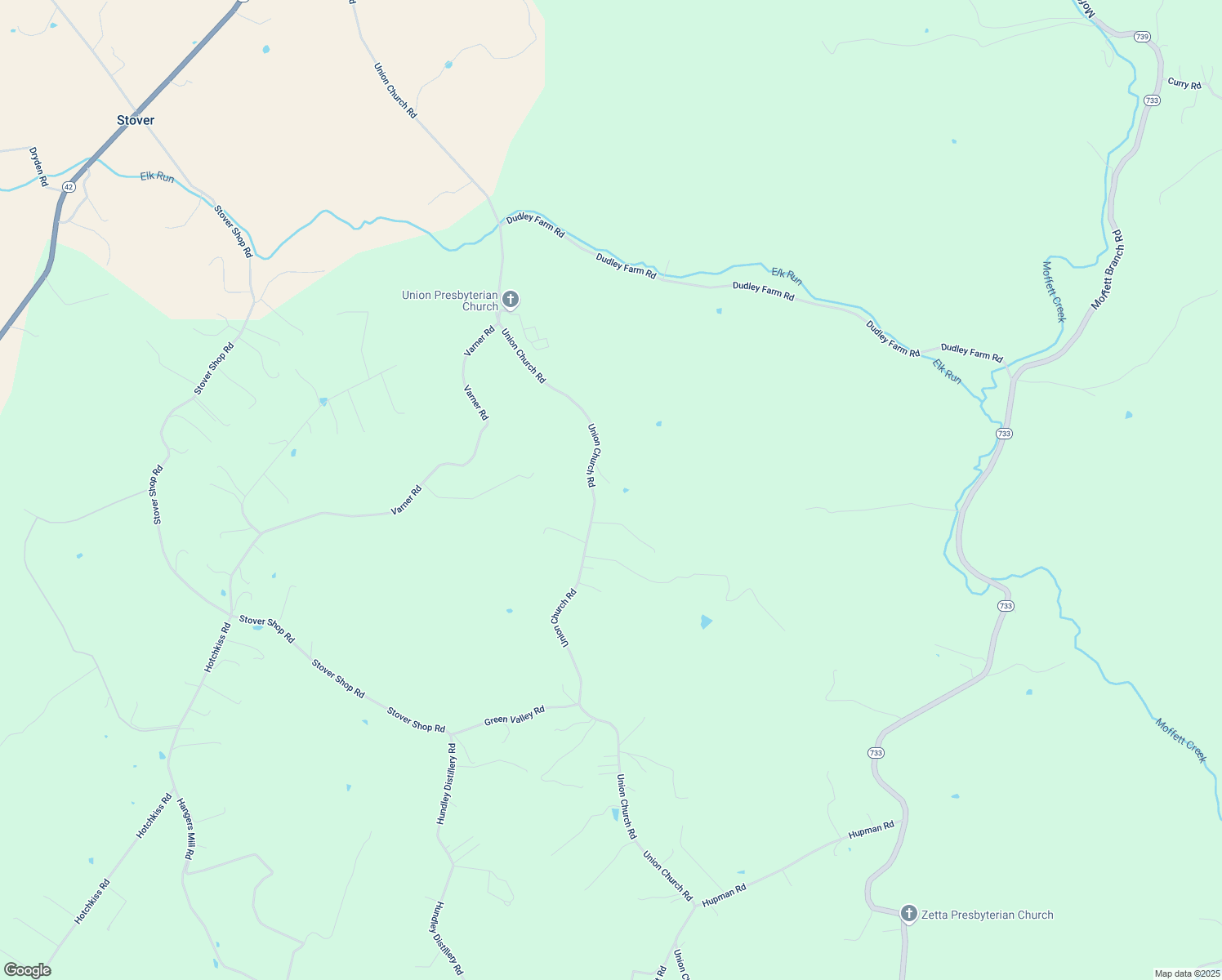 map of restaurants, bars, coffee shops, grocery stores, and more near 1271 Union Church Road in Churchville