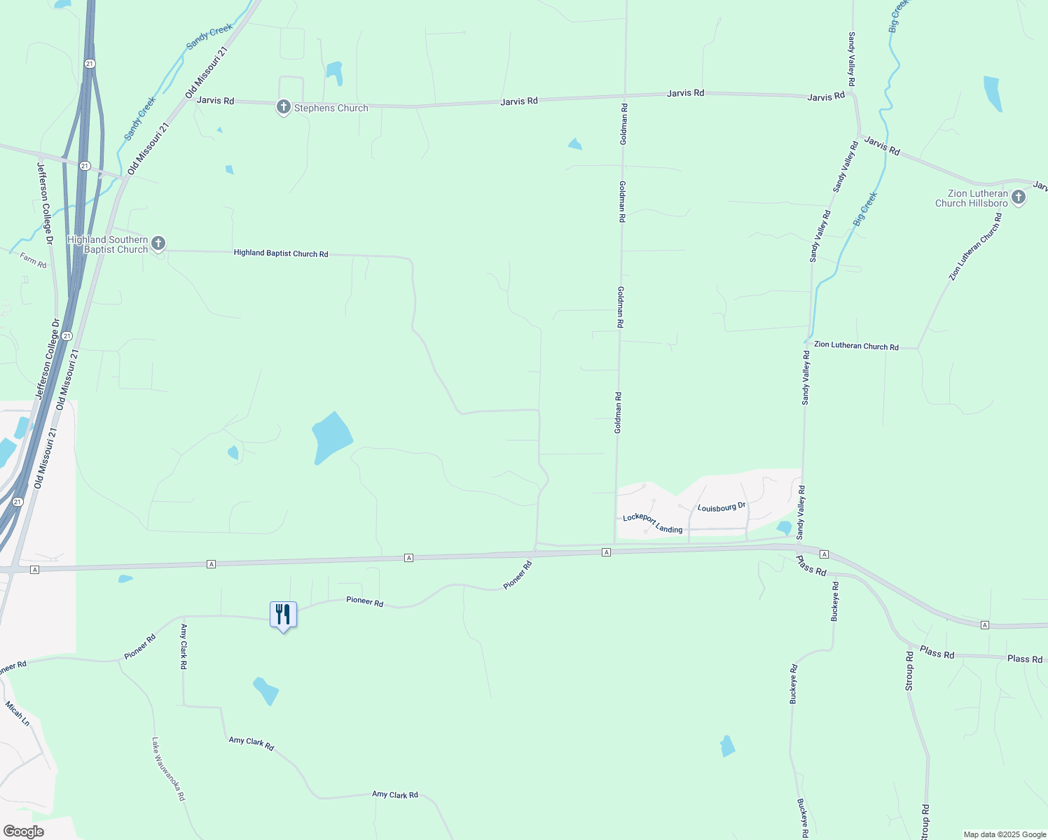 map of restaurants, bars, coffee shops, grocery stores, and more near 4448 Highland Baptist Church Road in Hillsboro