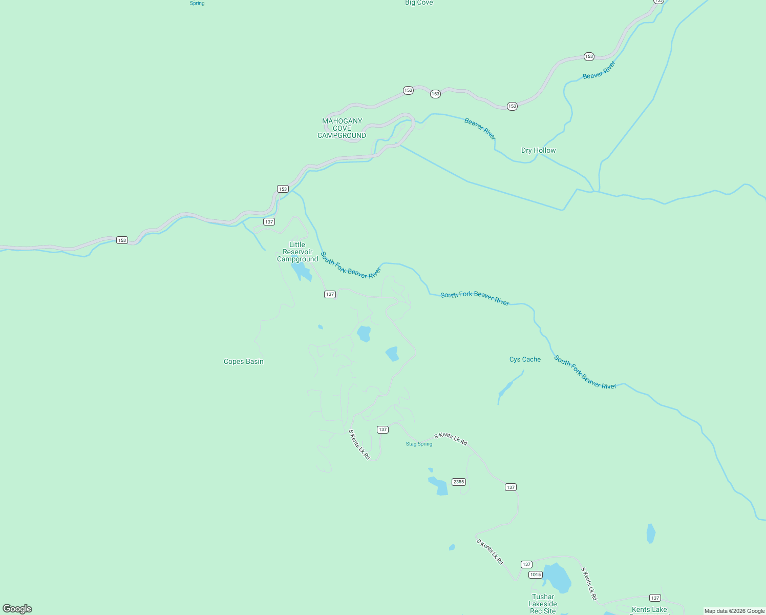 map of restaurants, bars, coffee shops, grocery stores, and more near Kents Lake Road in Beaver