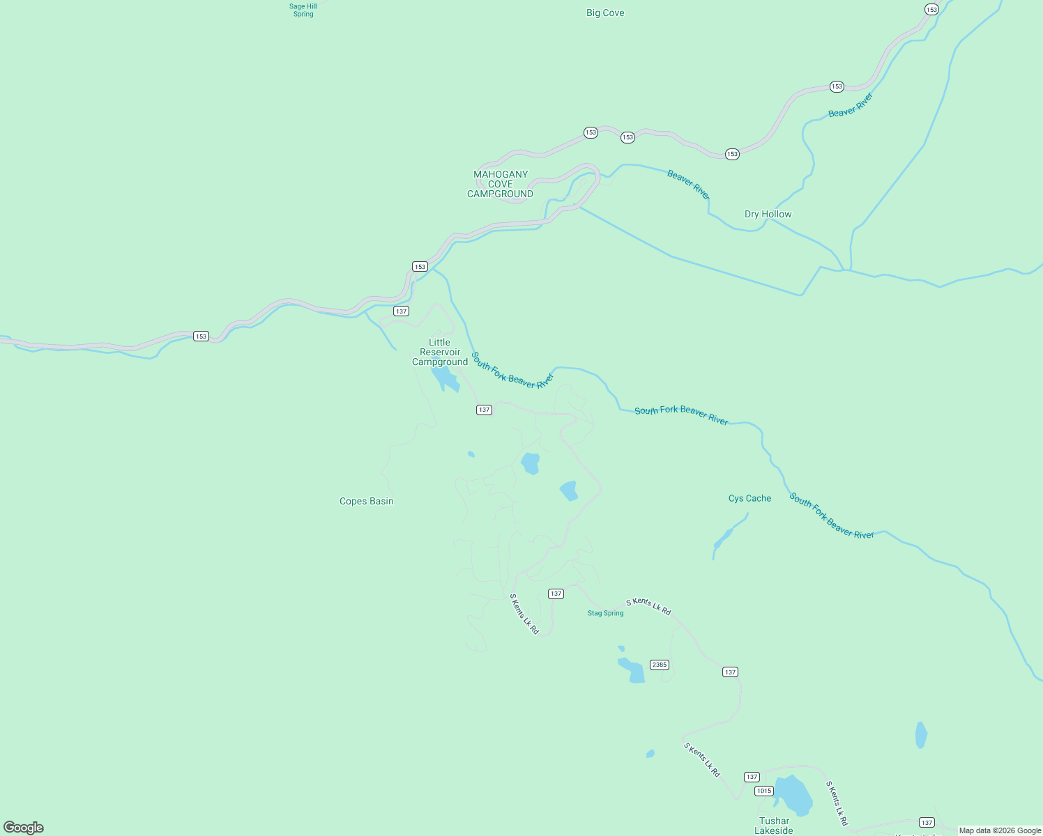 map of restaurants, bars, coffee shops, grocery stores, and more near Kents Lake Road in Beaver