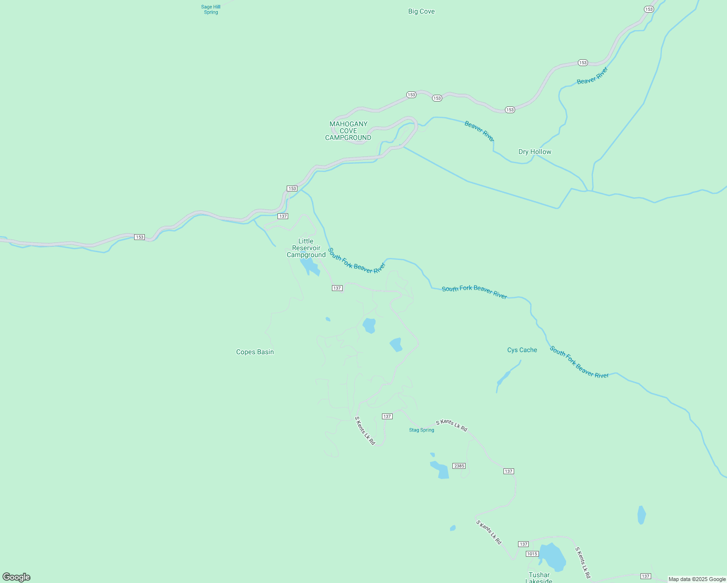 map of restaurants, bars, coffee shops, grocery stores, and more near Kents Lake Road in Beaver