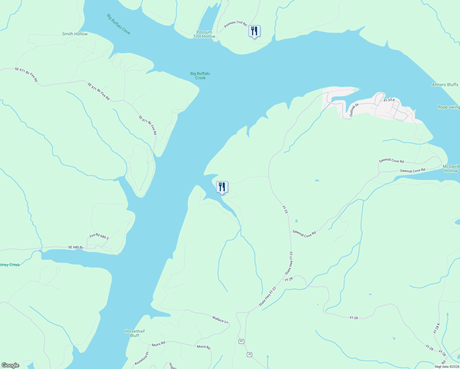 map of restaurants, bars, coffee shops, grocery stores, and more near 1-99 central ozarks Road in Edwards