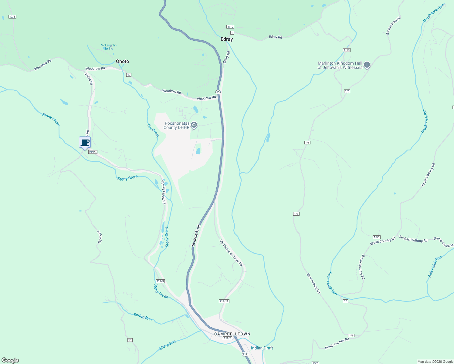 map of restaurants, bars, coffee shops, grocery stores, and more near 21022 Seneca Trail in Marlinton