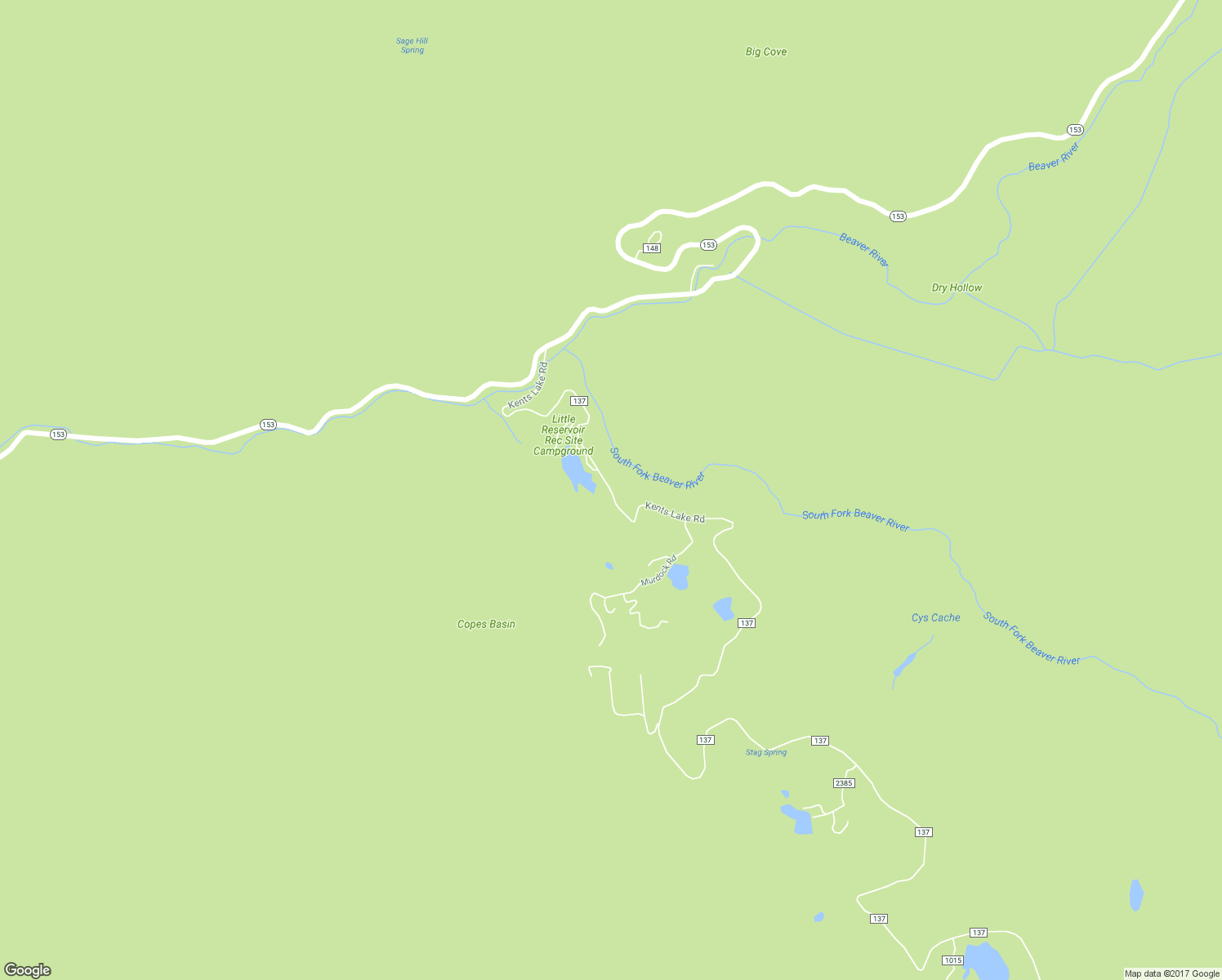 map of restaurants, bars, coffee shops, grocery stores, and more near Kents Lake Road in Beaver