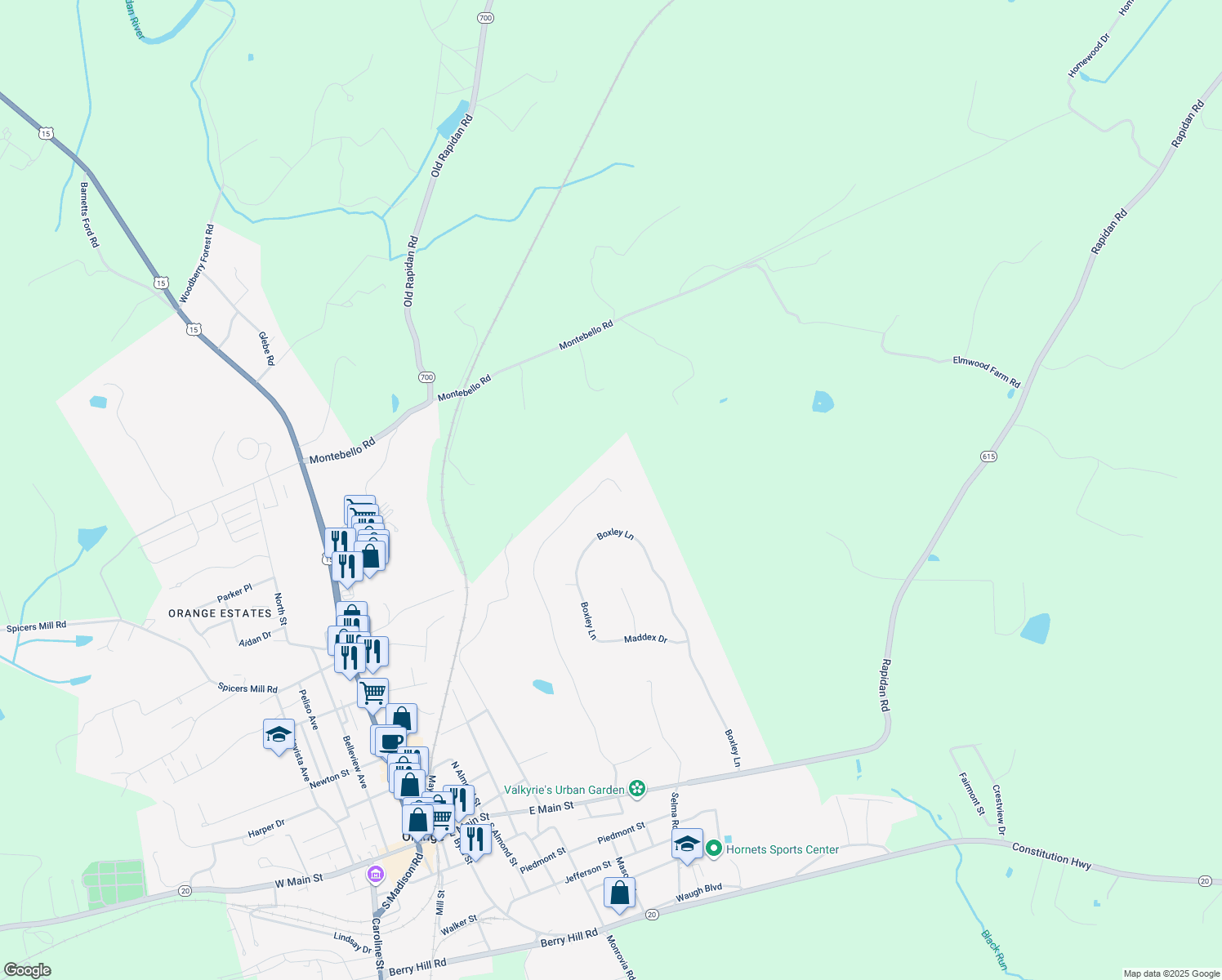 map of restaurants, bars, coffee shops, grocery stores, and more near 211 Red Hill Road in Orange